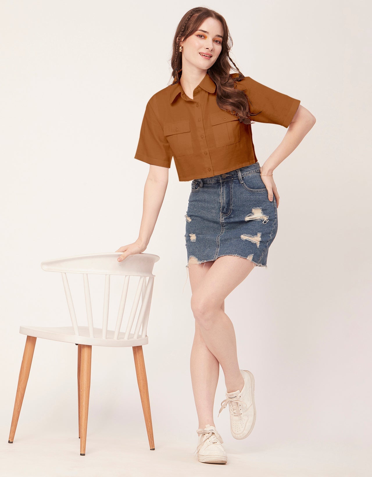 Printed Collared Crop Top