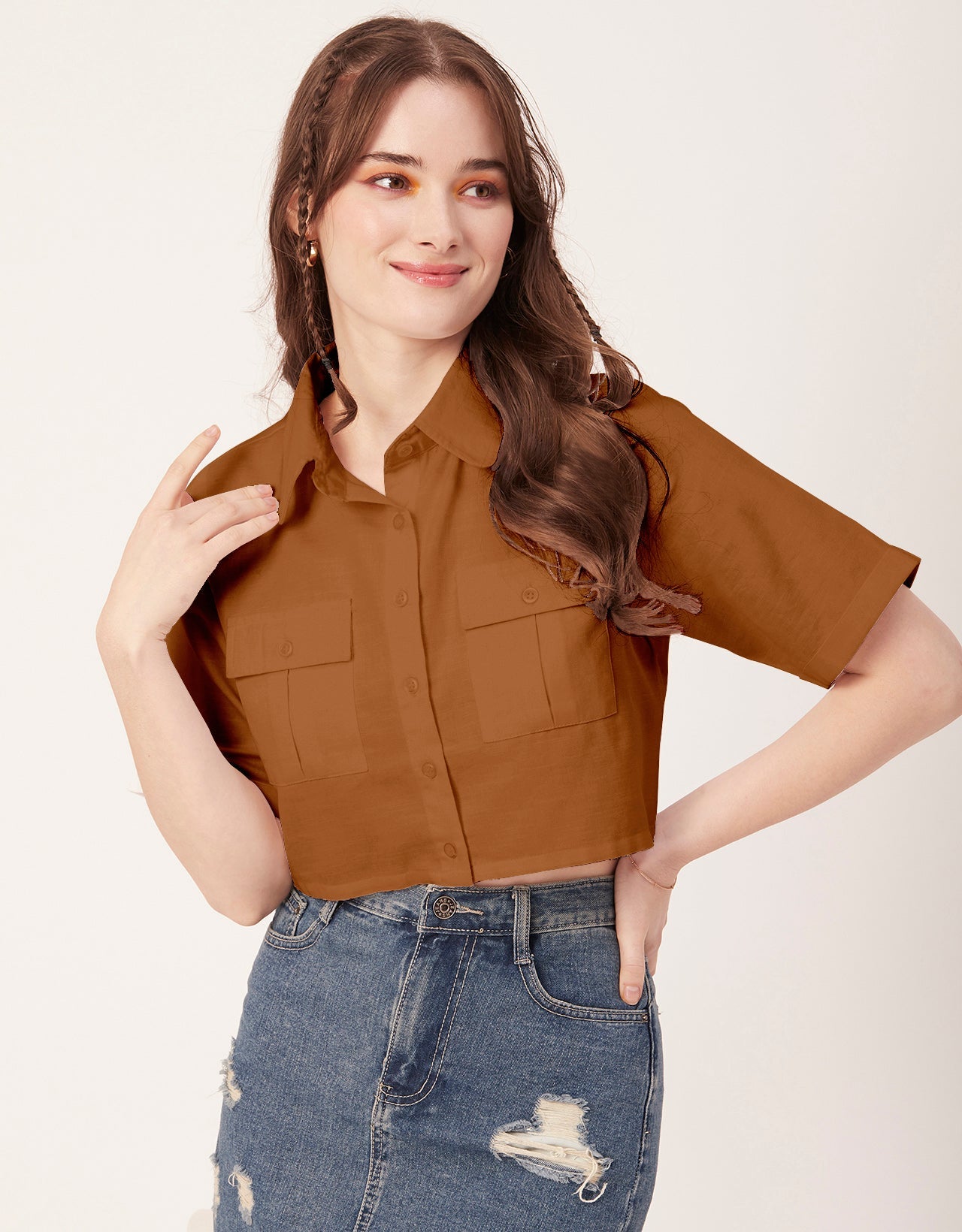 Printed Collared Crop Top