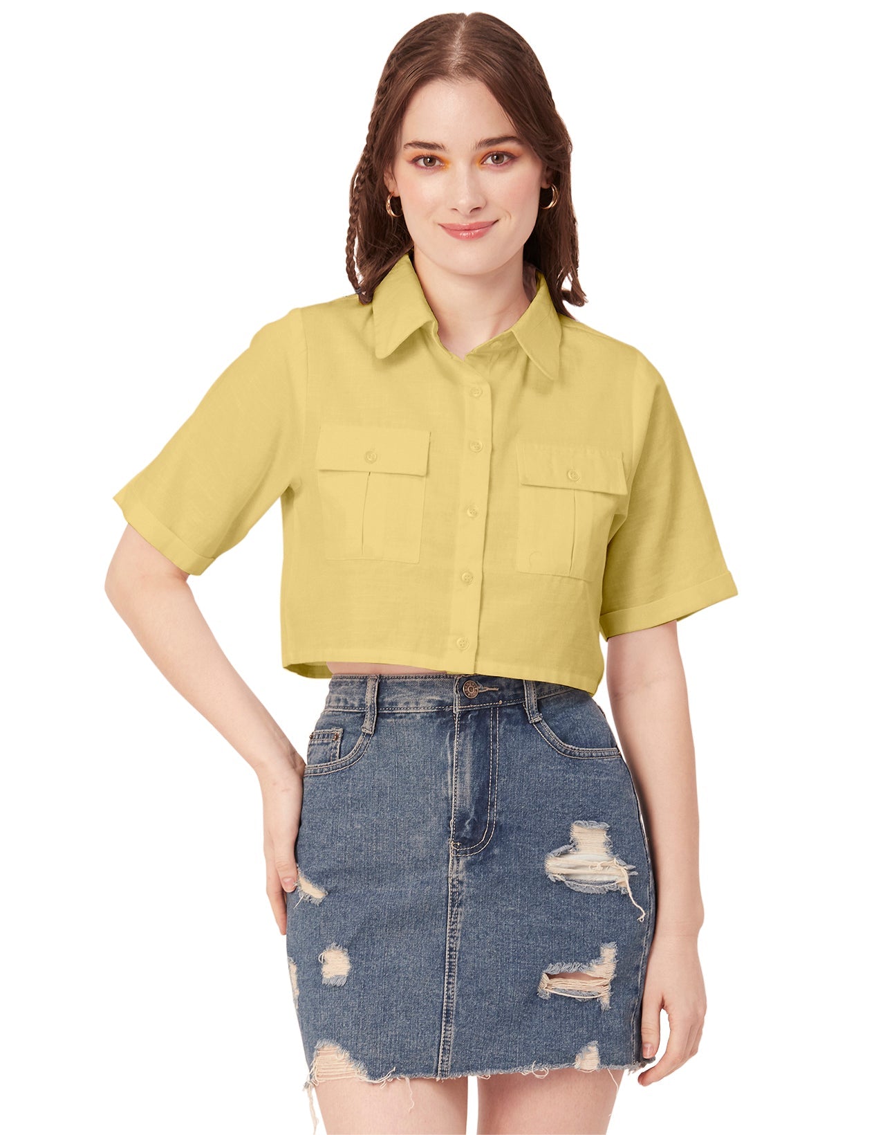 Printed Collared Crop Top