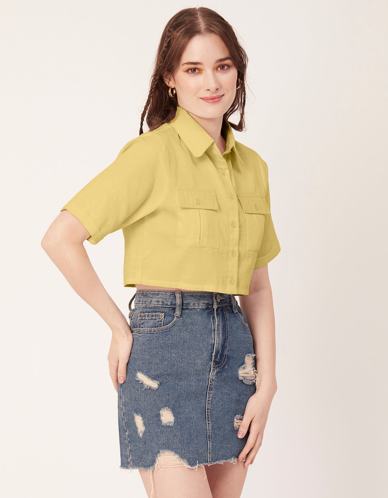 Printed Collared Crop Top