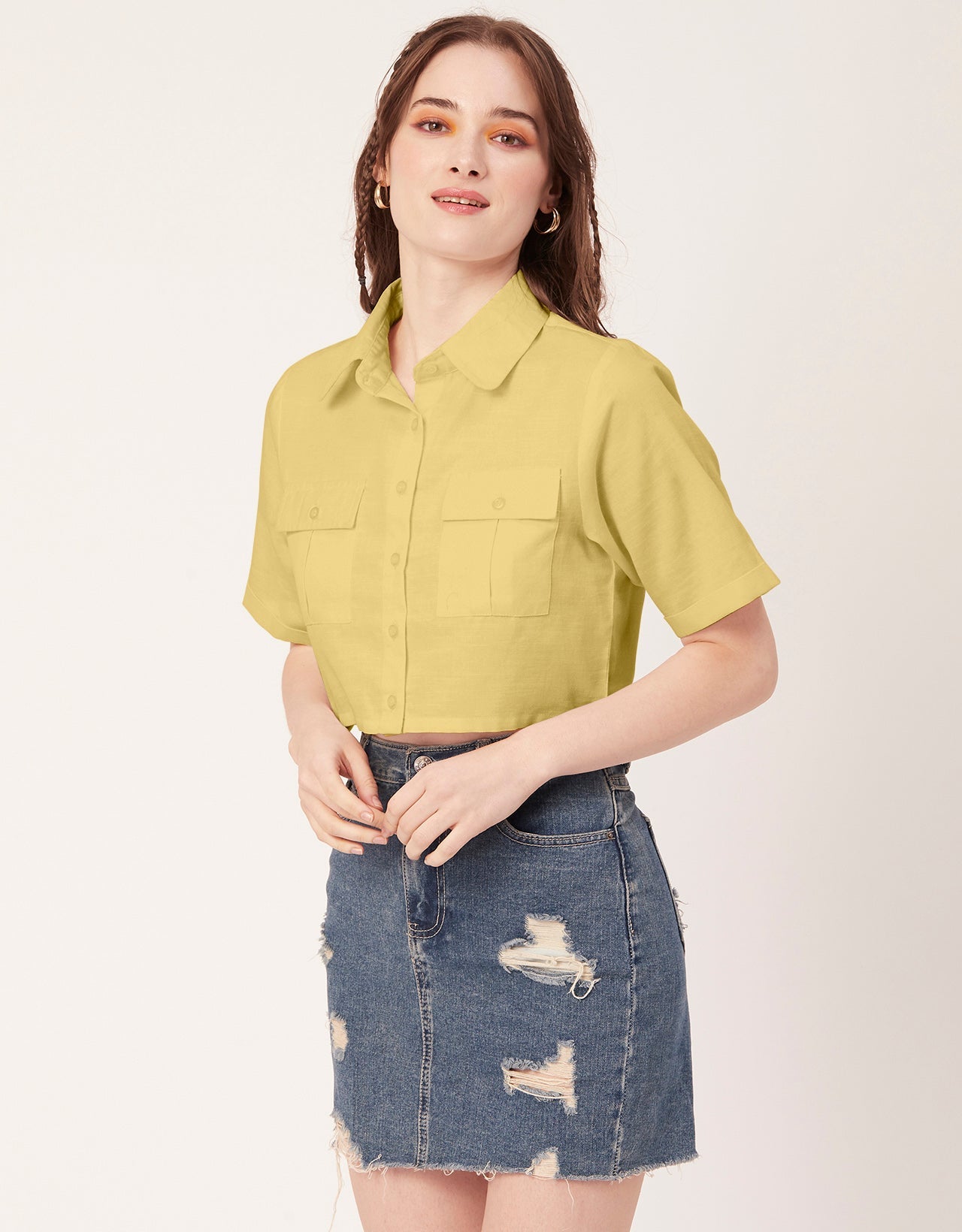 Printed Collared Crop Top