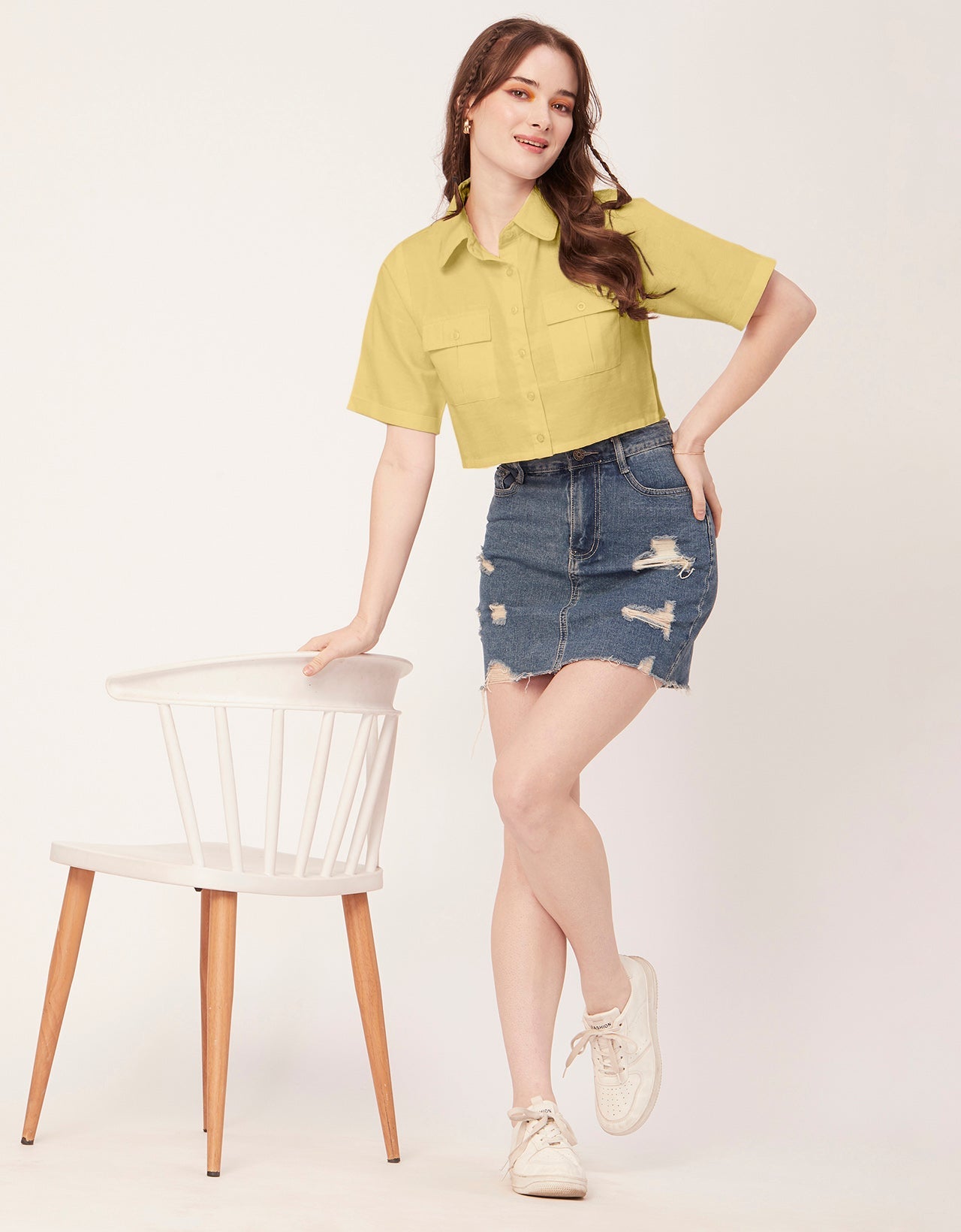 Printed Collared Crop Top