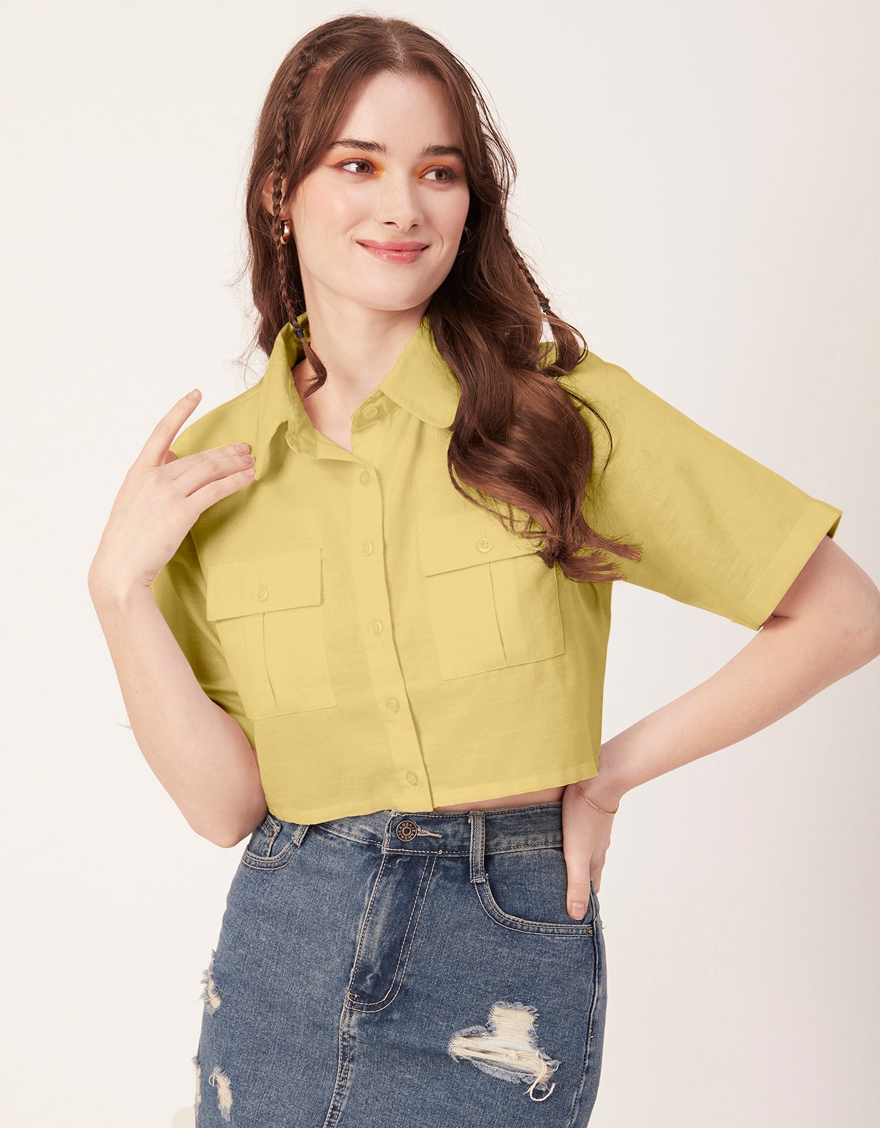 Printed Collared Crop Top