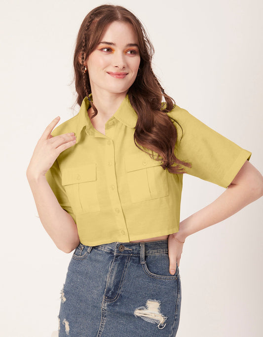 Printed Collared Crop Top