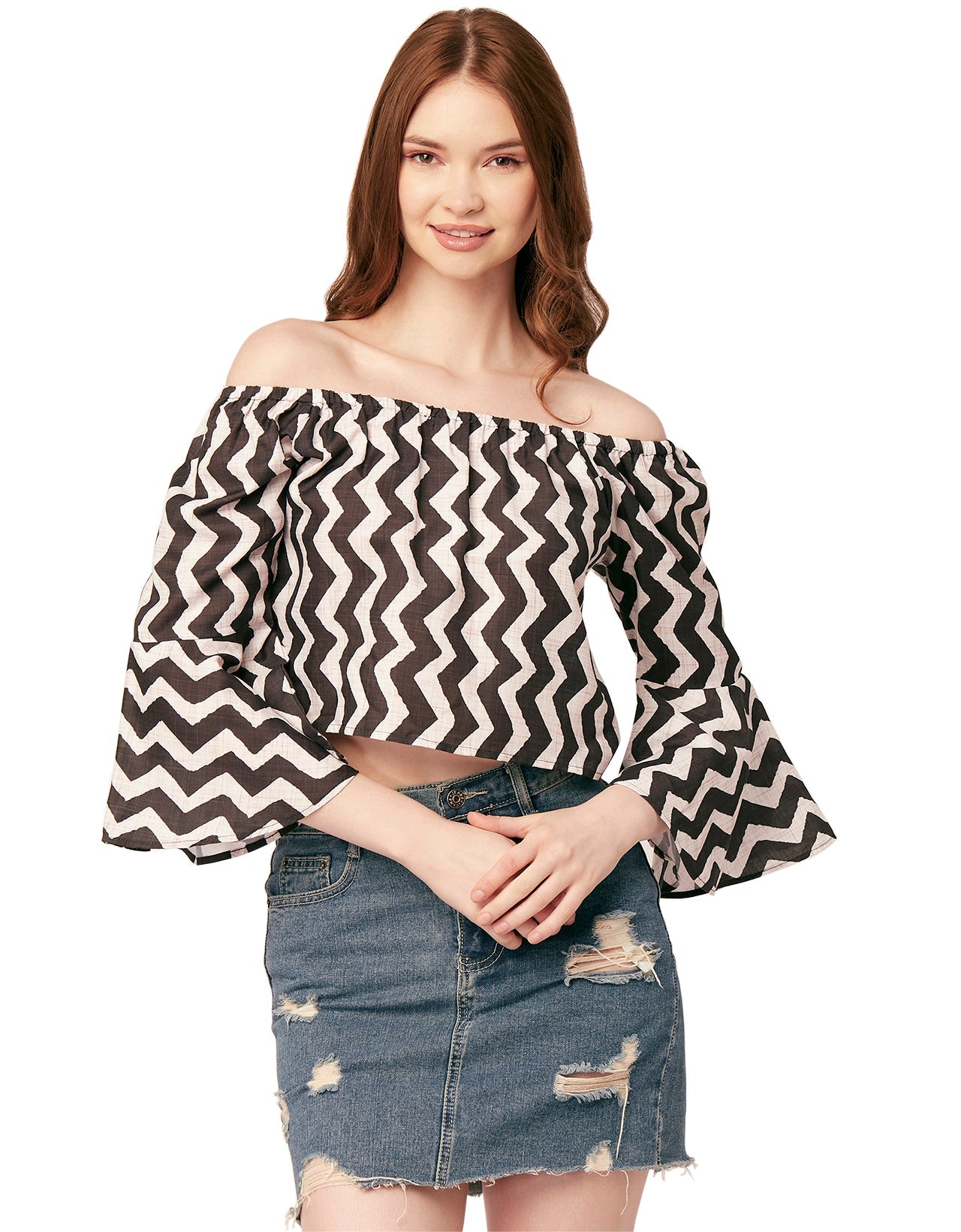 Printed Off-Shoulder Bell Top