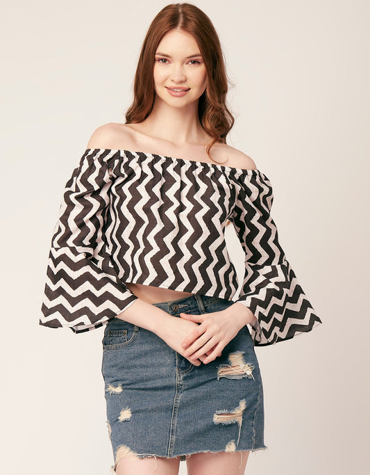 Printed Off-Shoulder Bell Top