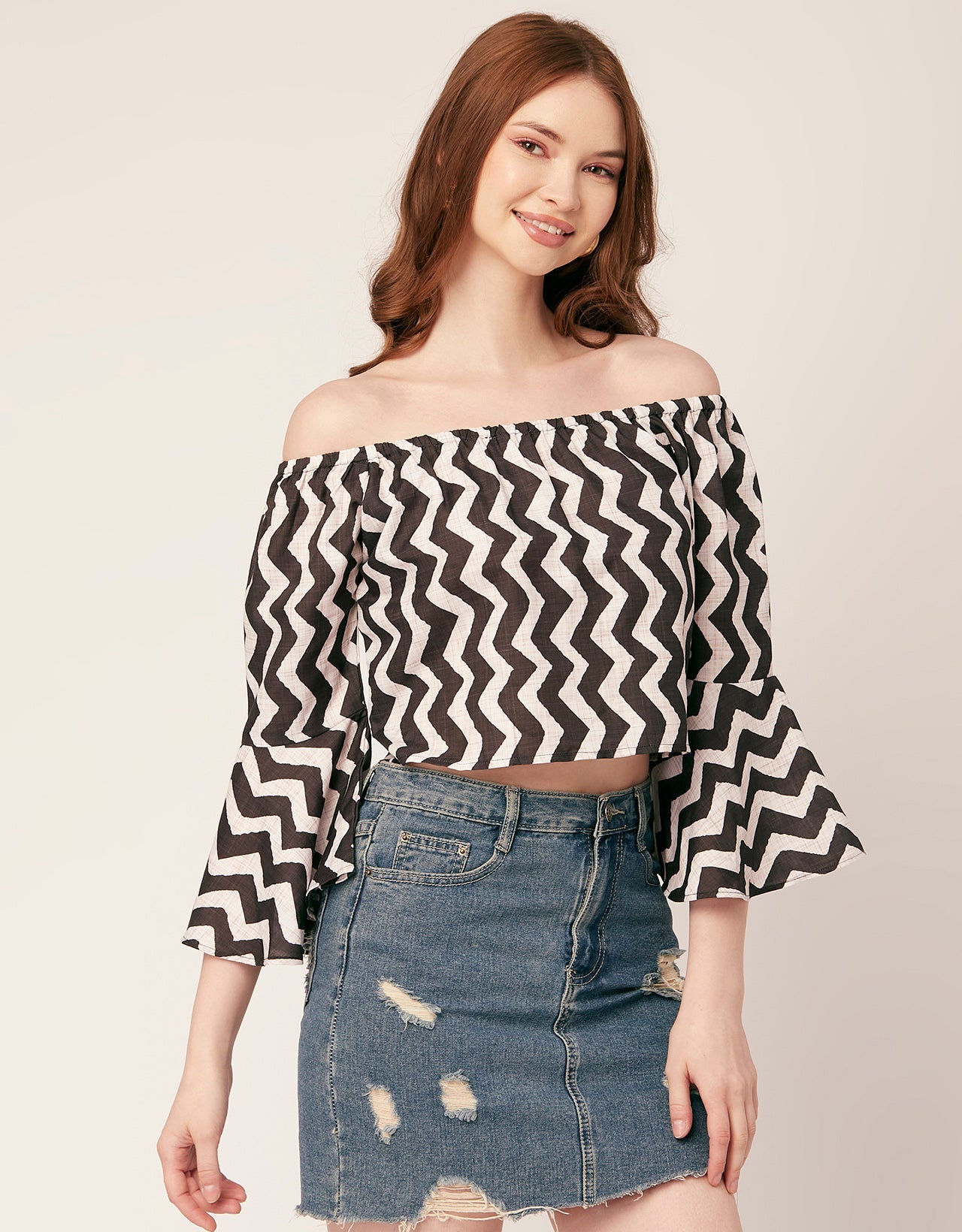 Printed Off-Shoulder Bell Top