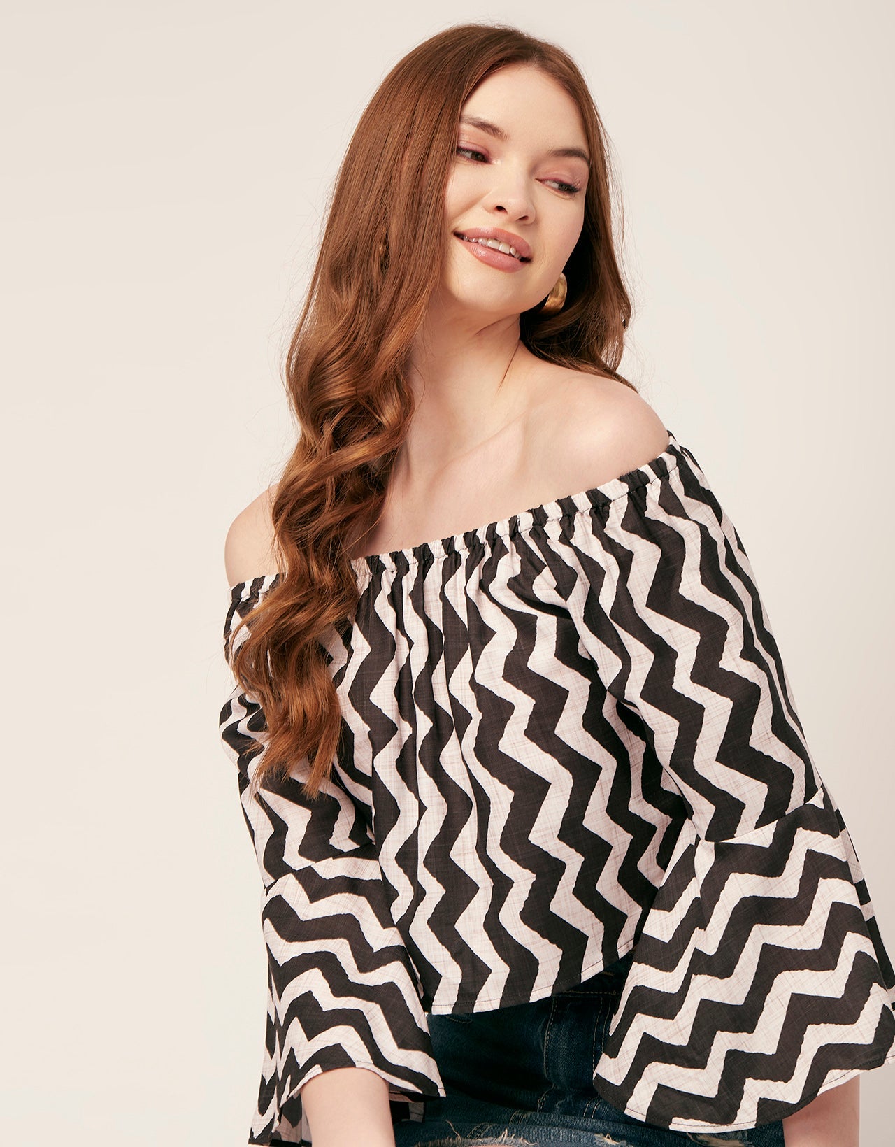 Printed Off-Shoulder Bell Top