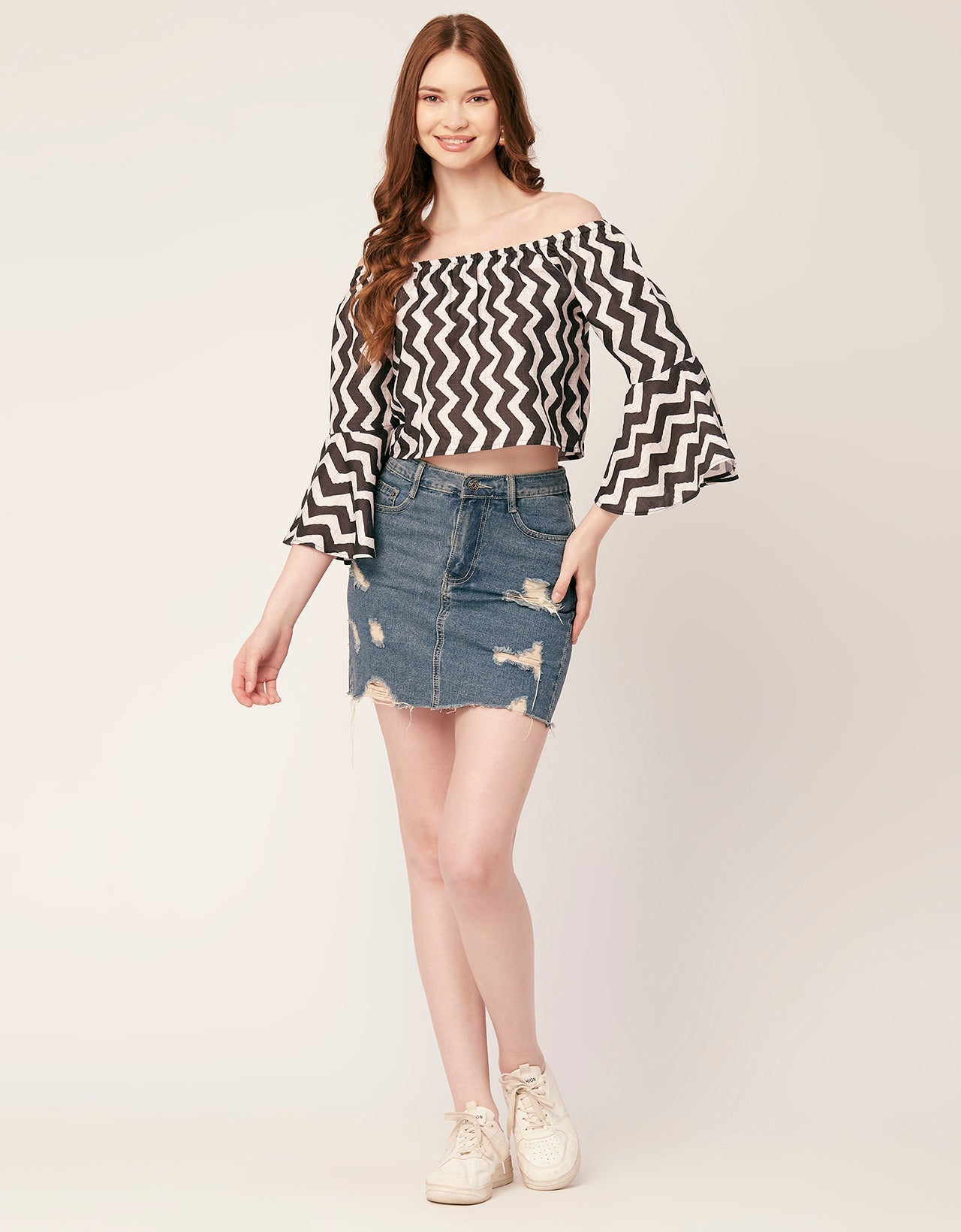 Printed Off-Shoulder Bell Top