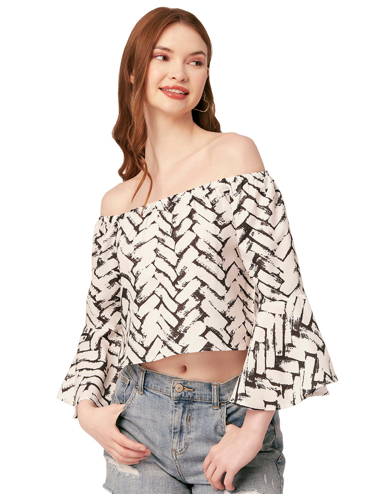 Printed Off-Shoulder Bell Top