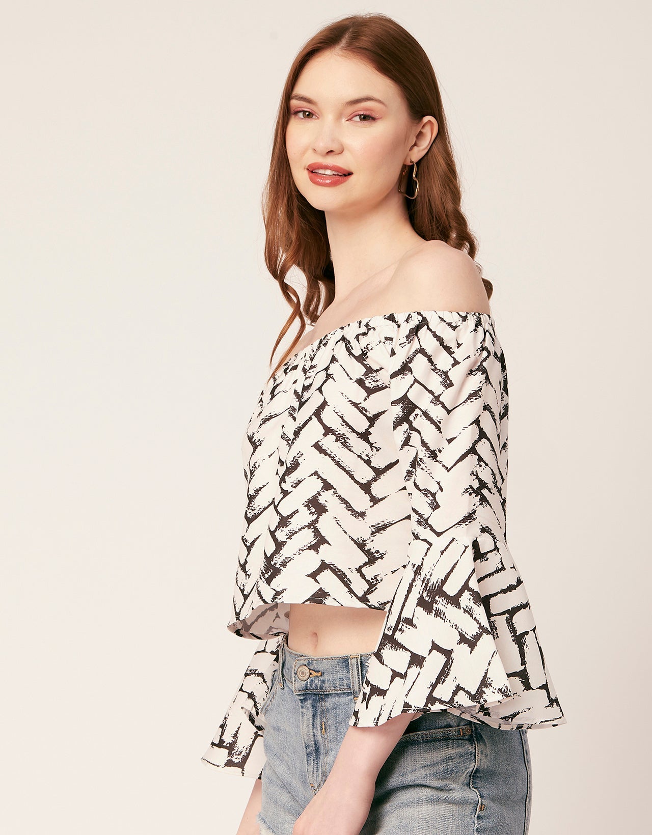 Printed Off-Shoulder Bell Top