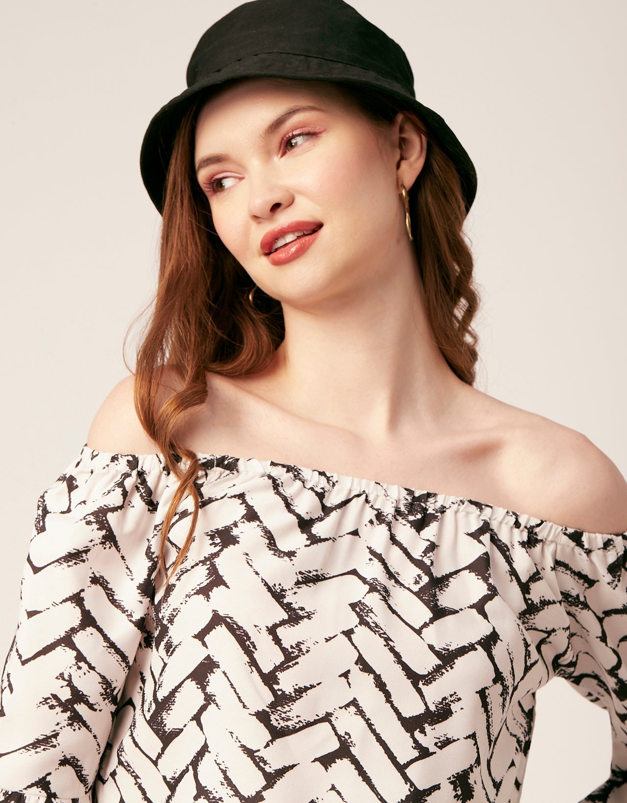 Printed Off-Shoulder Bell Top