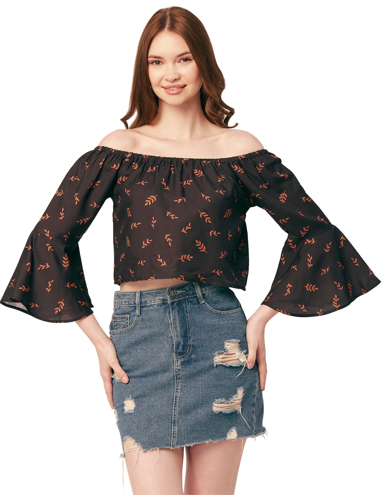 Printed Off-Shoulder Bell Top