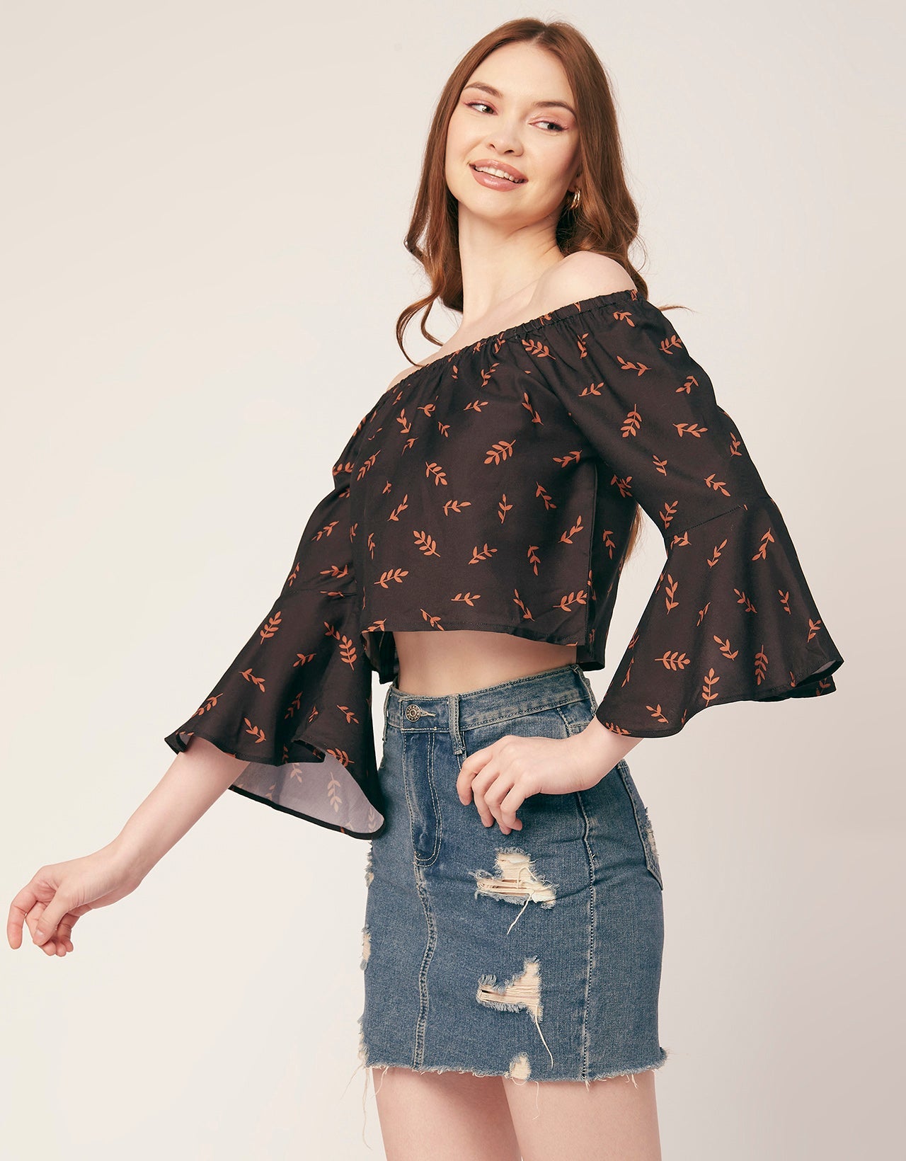 Printed Off-Shoulder Bell Top