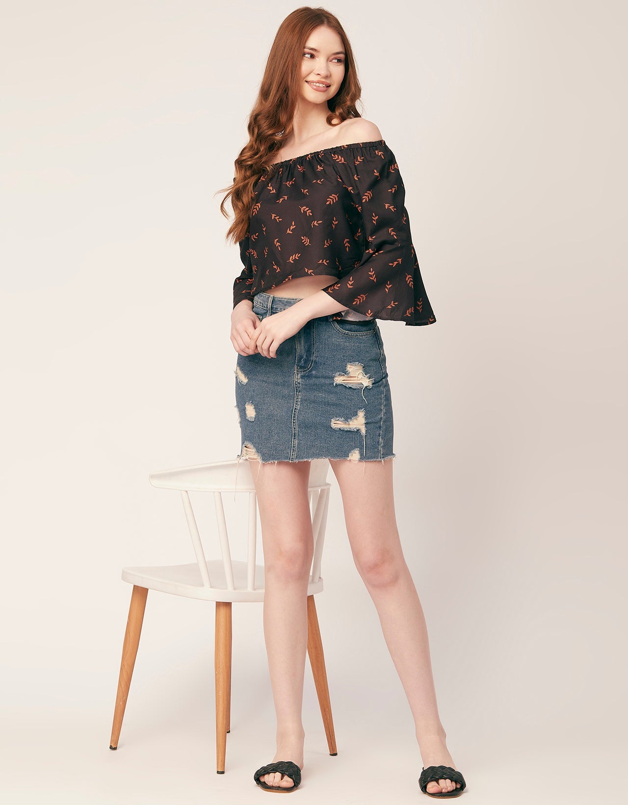 Printed Off-Shoulder Bell Top