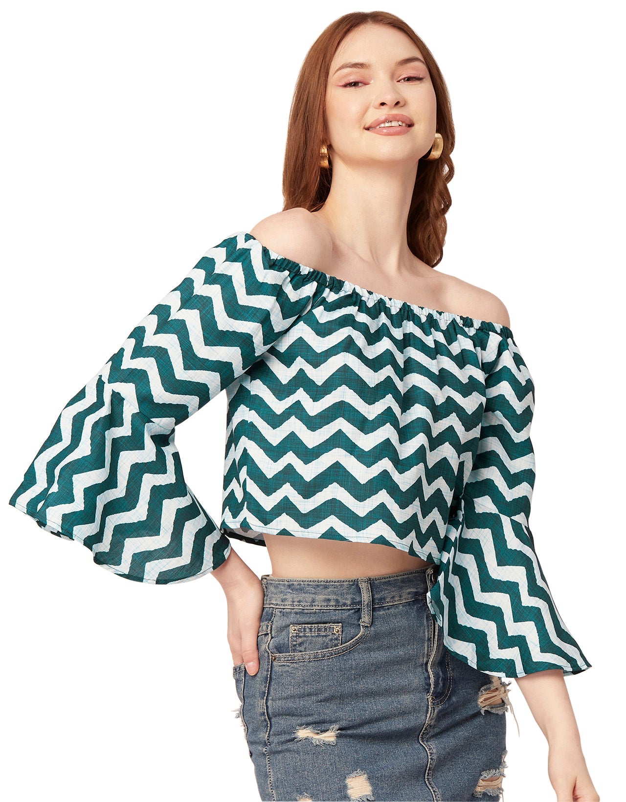 Printed Off-Shoulder Bell Top