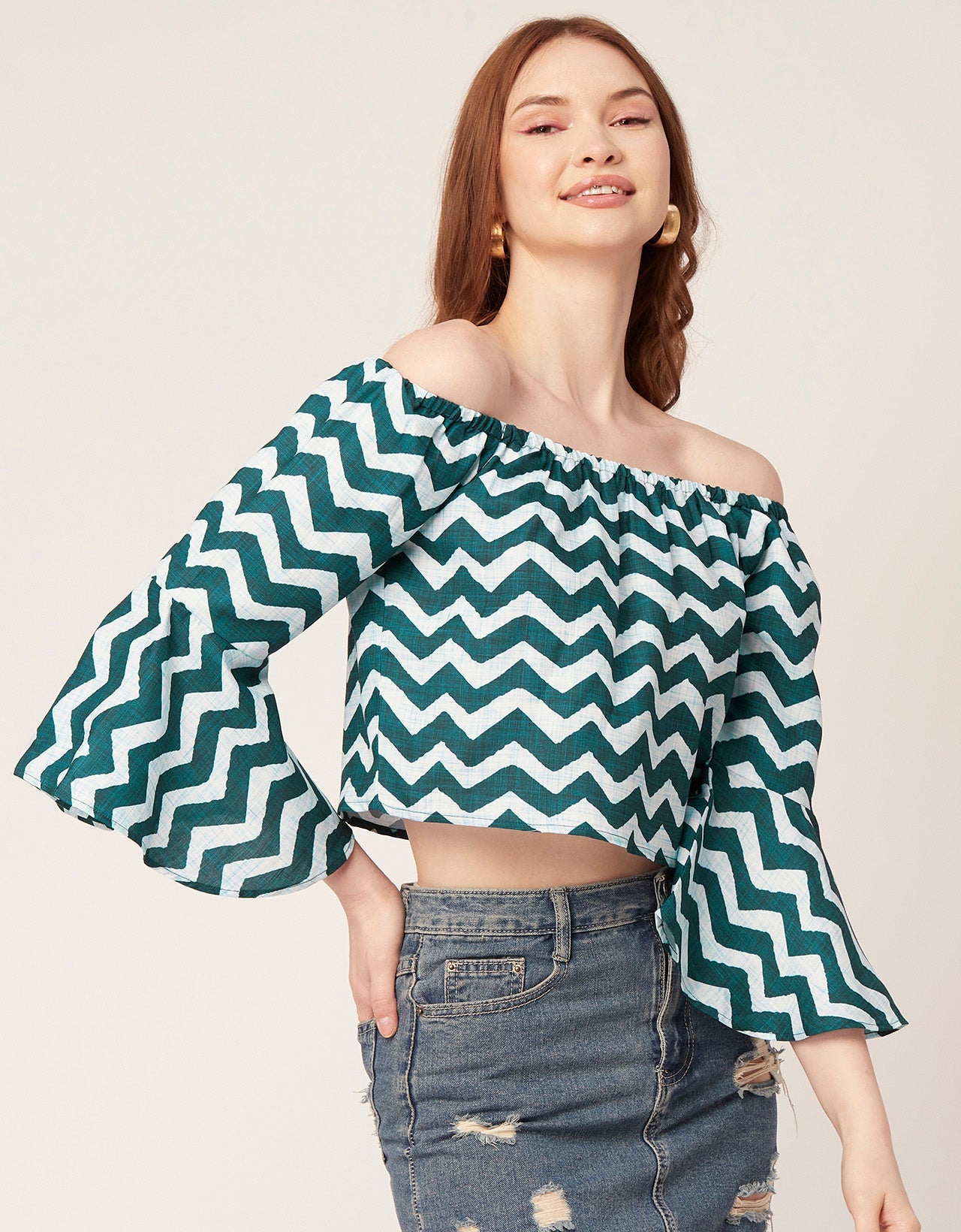 Printed Off-Shoulder Bell Top