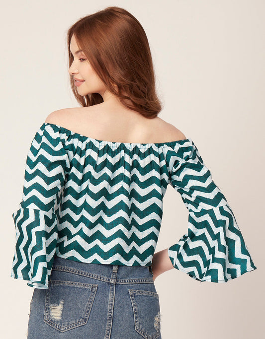 Printed Off-Shoulder Bell Top