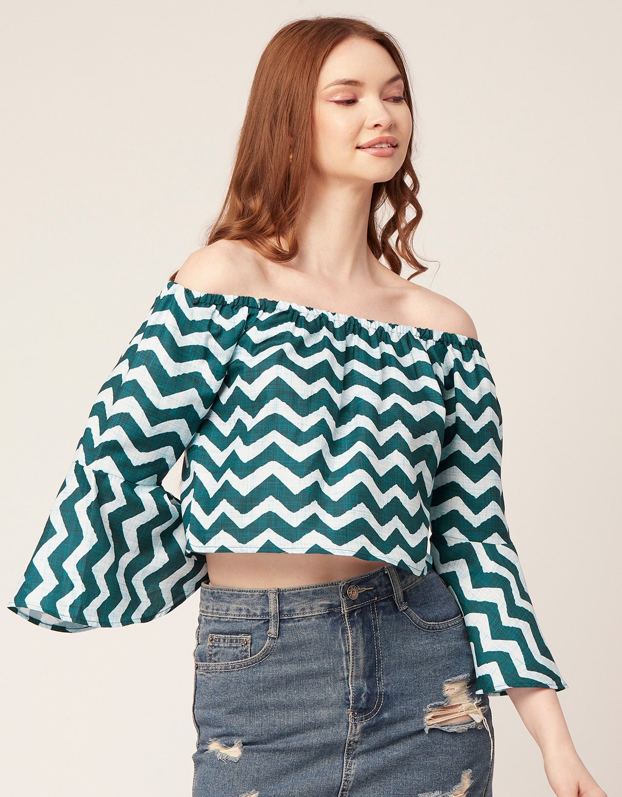 Printed Off-Shoulder Bell Top