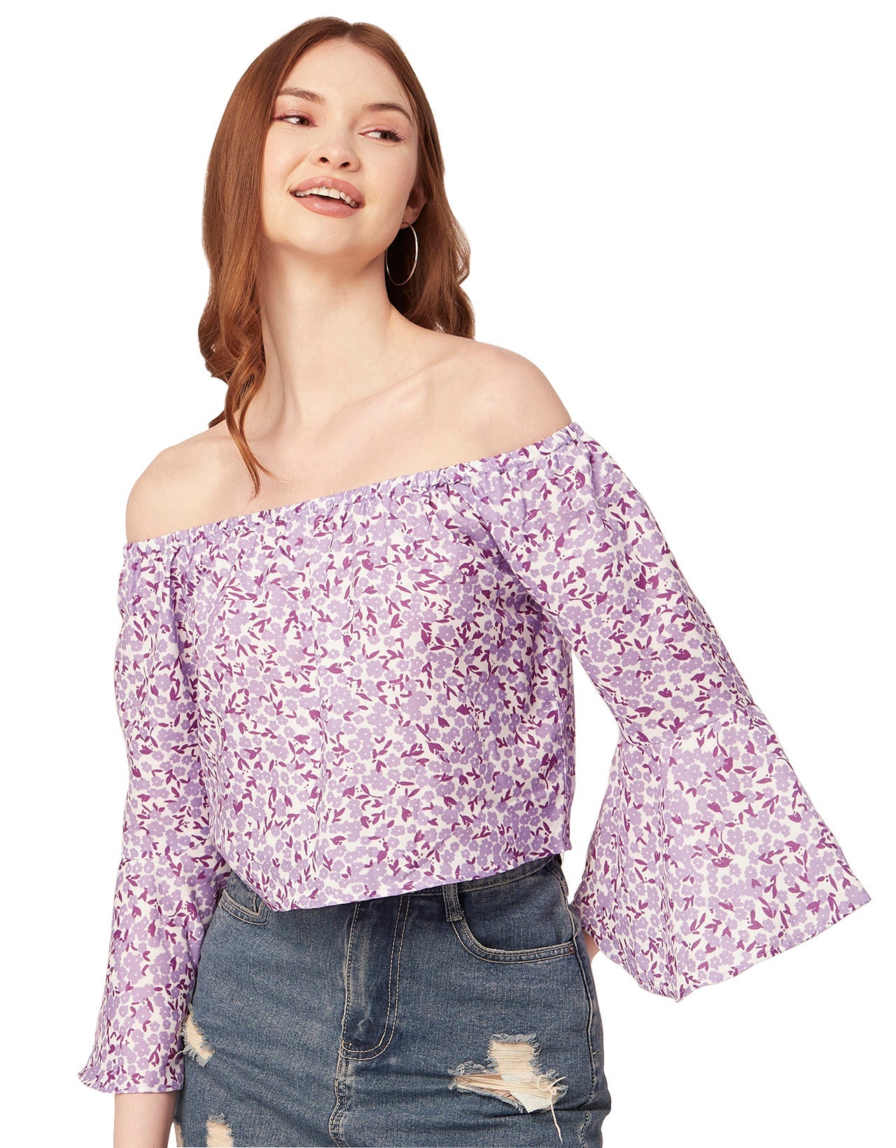 Printed Off-Shoulder Bell Top