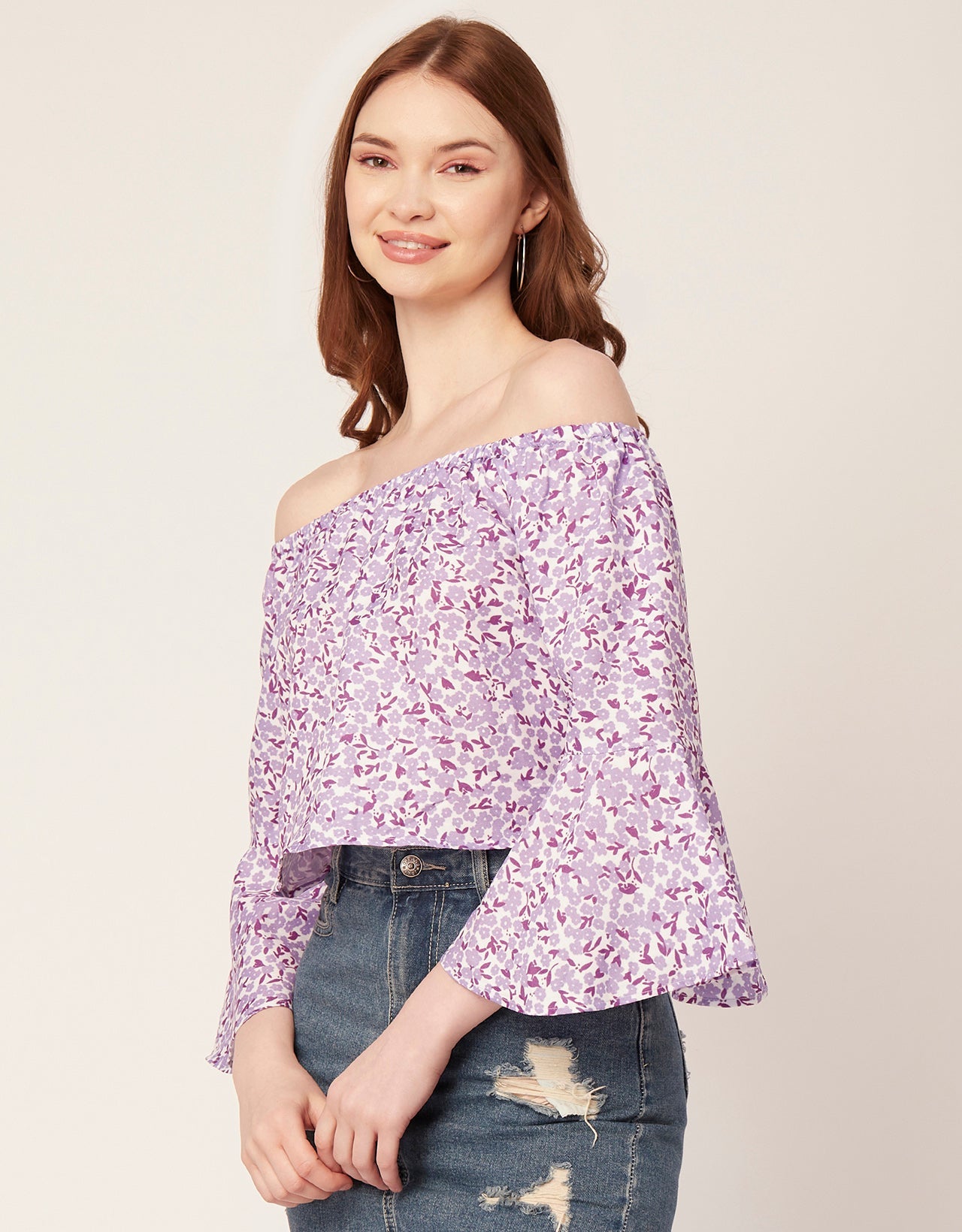Printed Off-Shoulder Bell Top