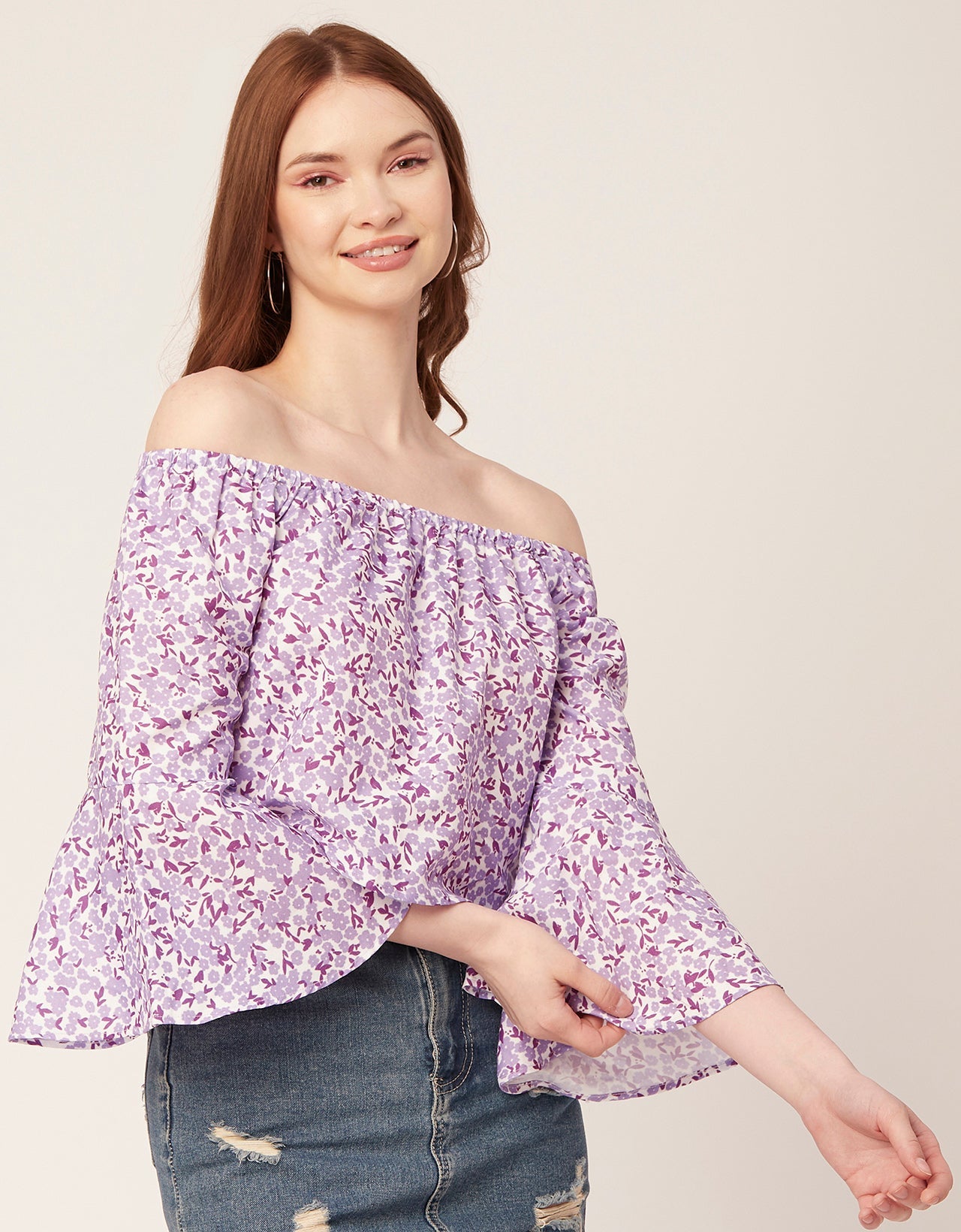 Printed Off-Shoulder Bell Top