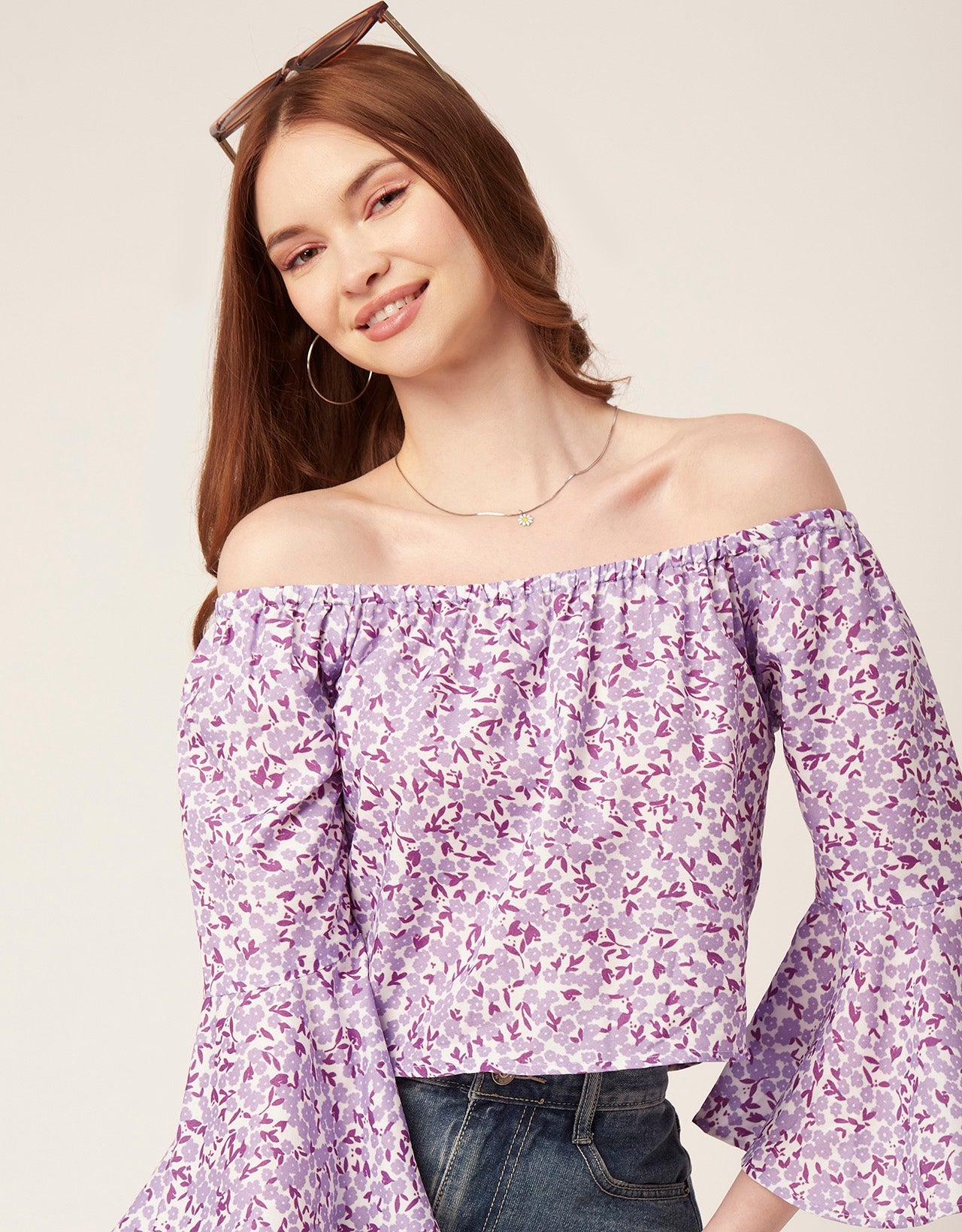 Printed Off-Shoulder Bell Top
