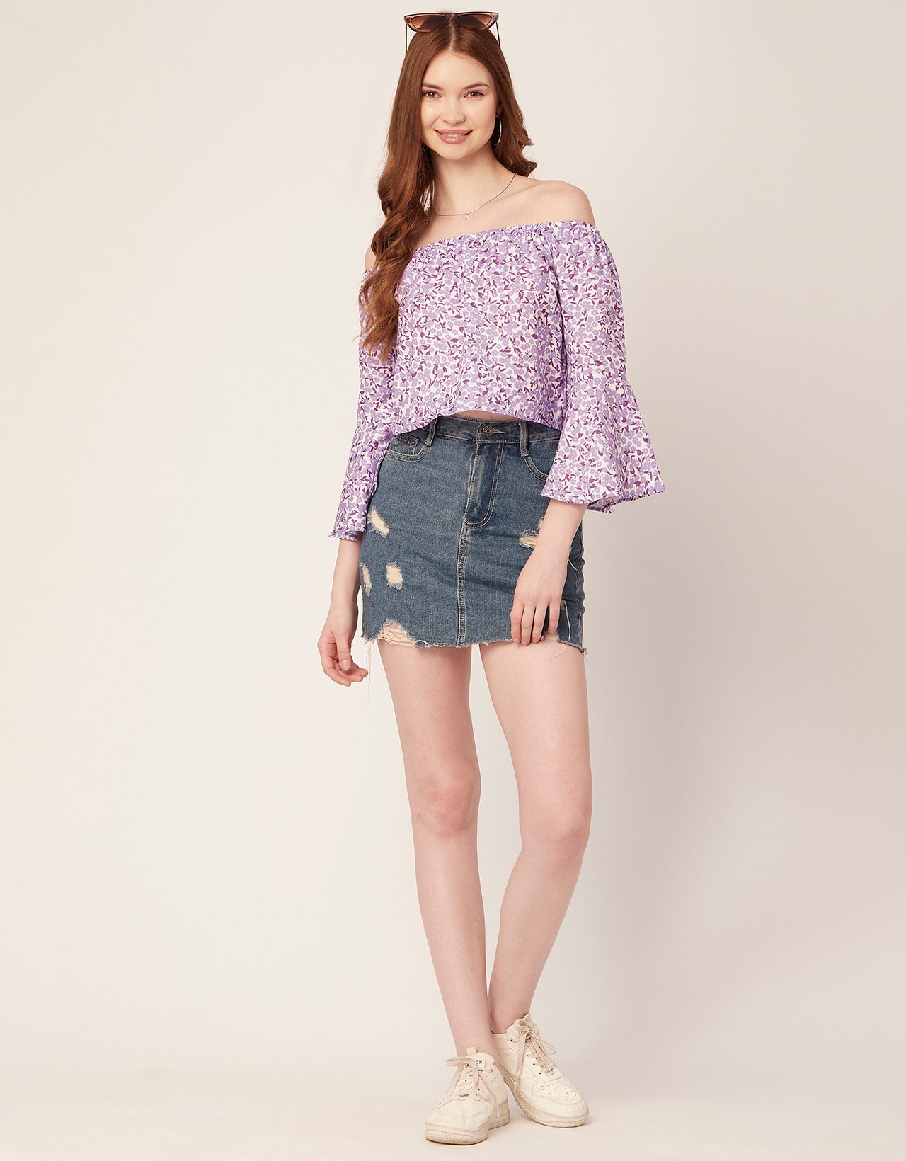 Printed Off-Shoulder Bell Top