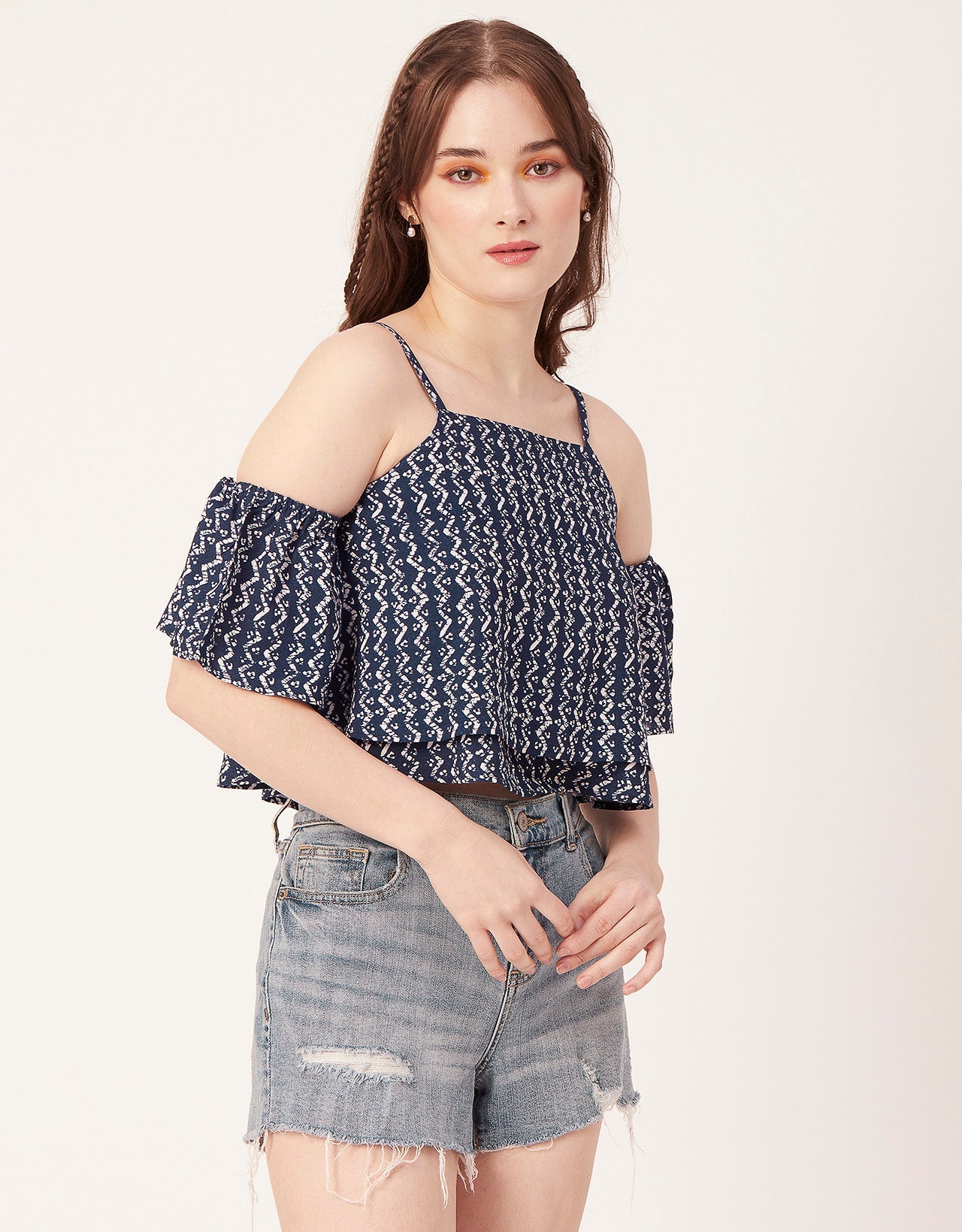 Printed Ruffled Crop Top