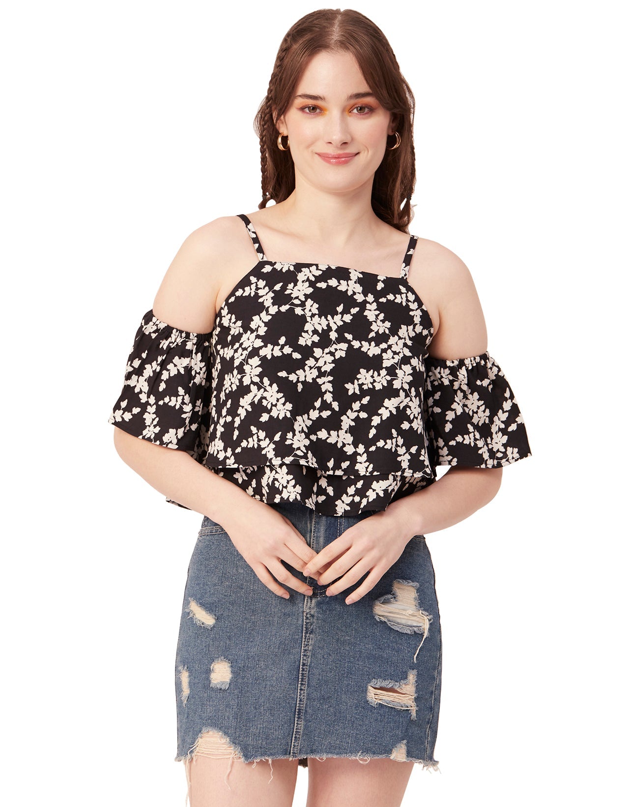 Printed Ruffled Crop Top