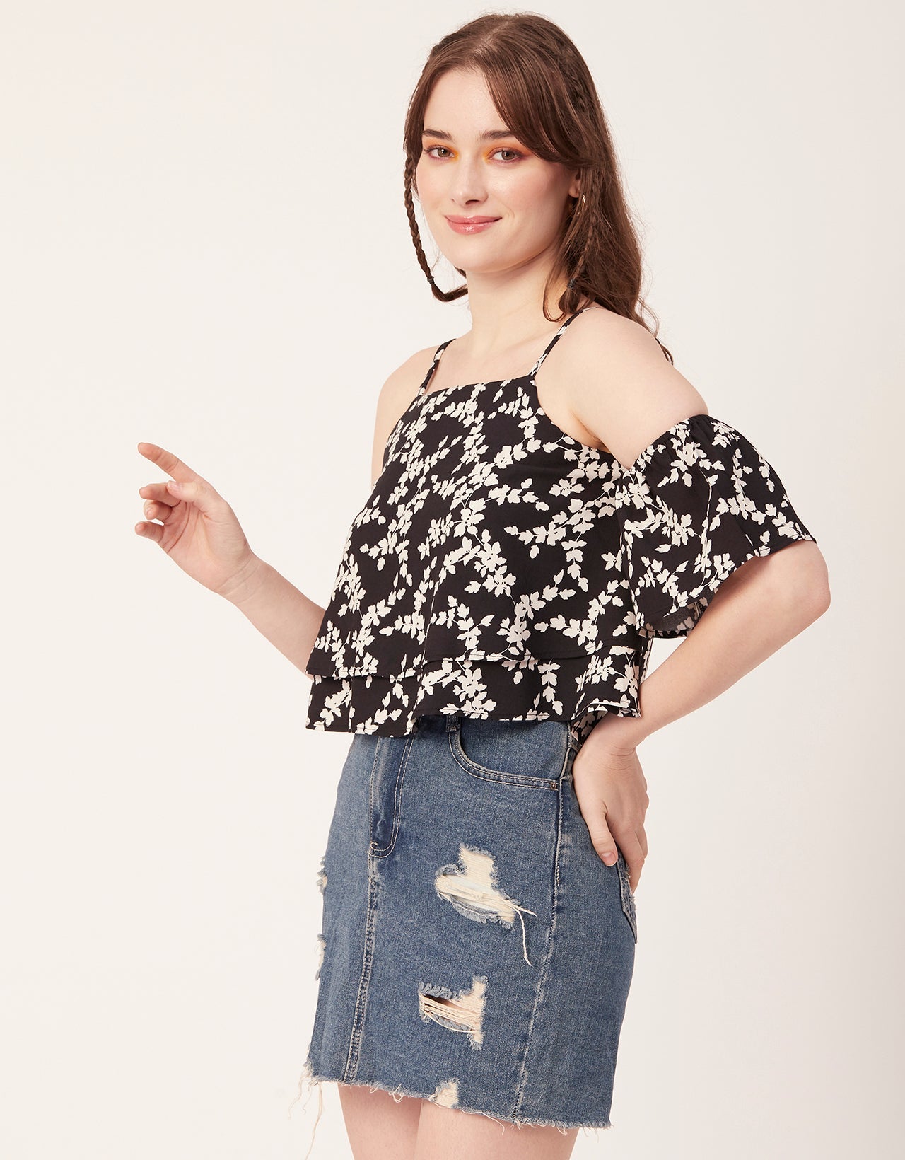 Printed Ruffled Crop Top