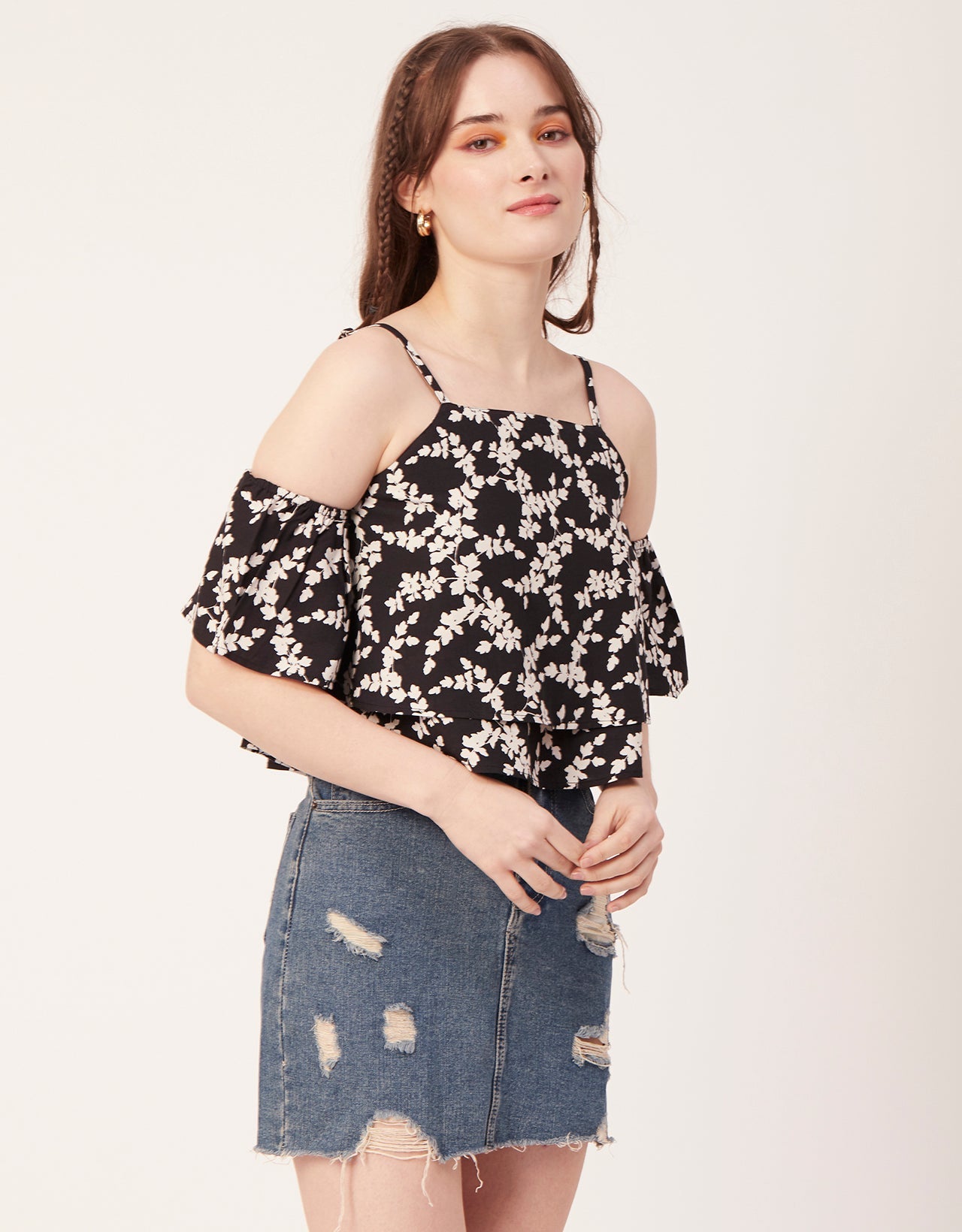 Printed Ruffled Crop Top
