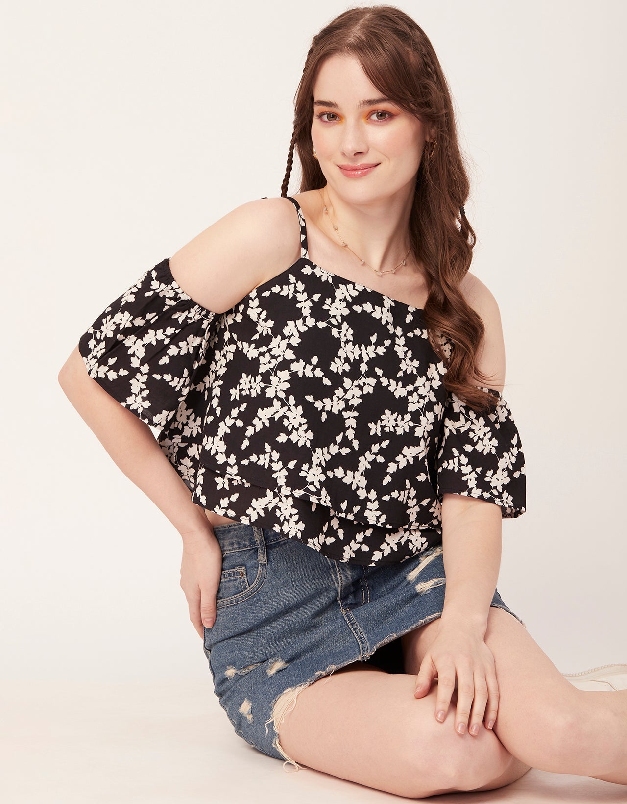 Printed Ruffled Crop Top
