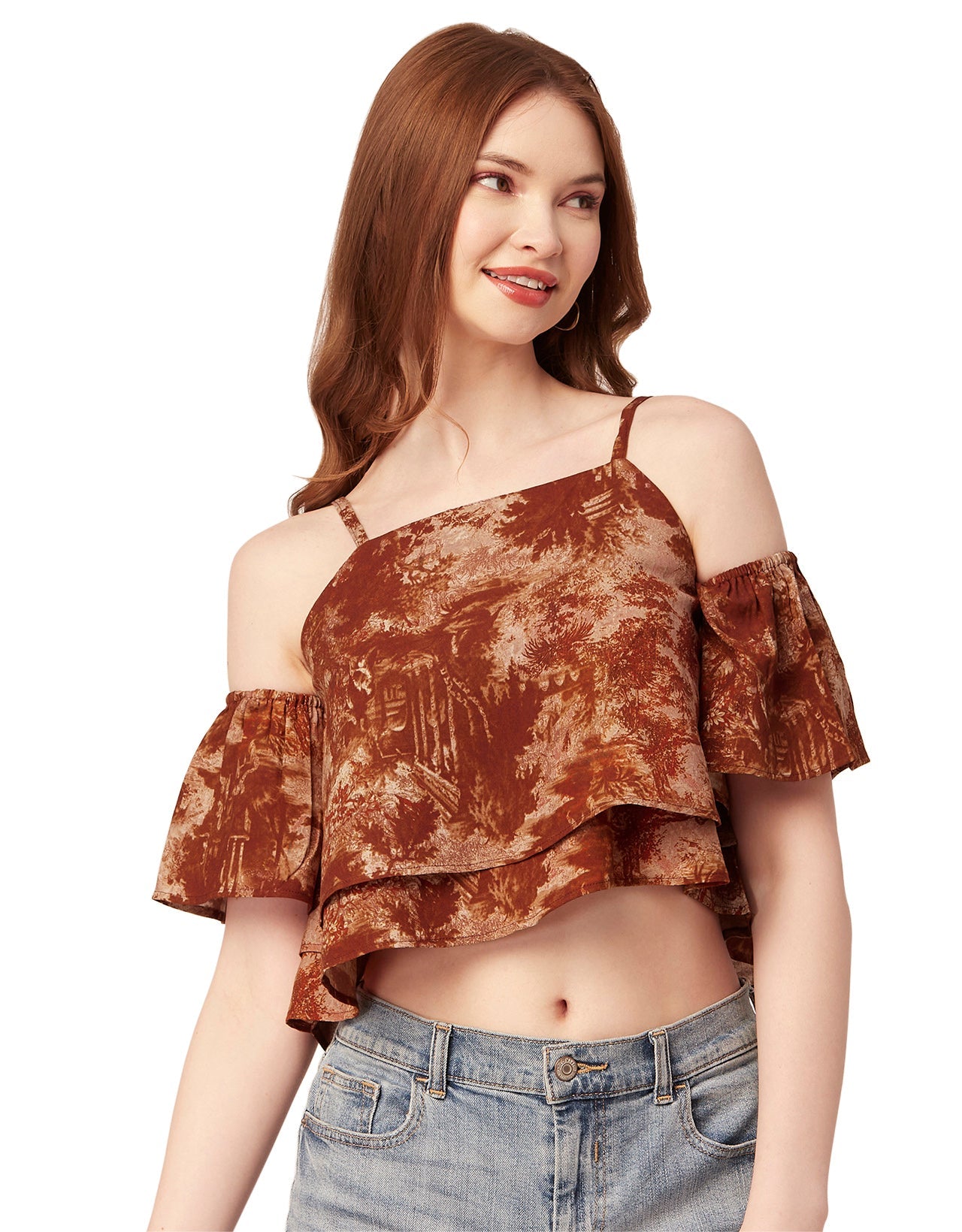 Printed Ruffled Crop Top