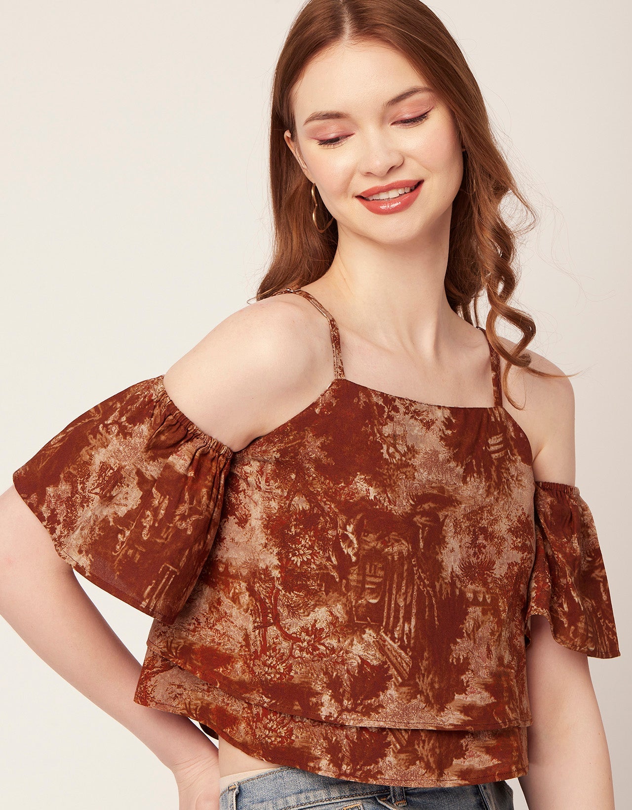 Printed Ruffled Crop Top