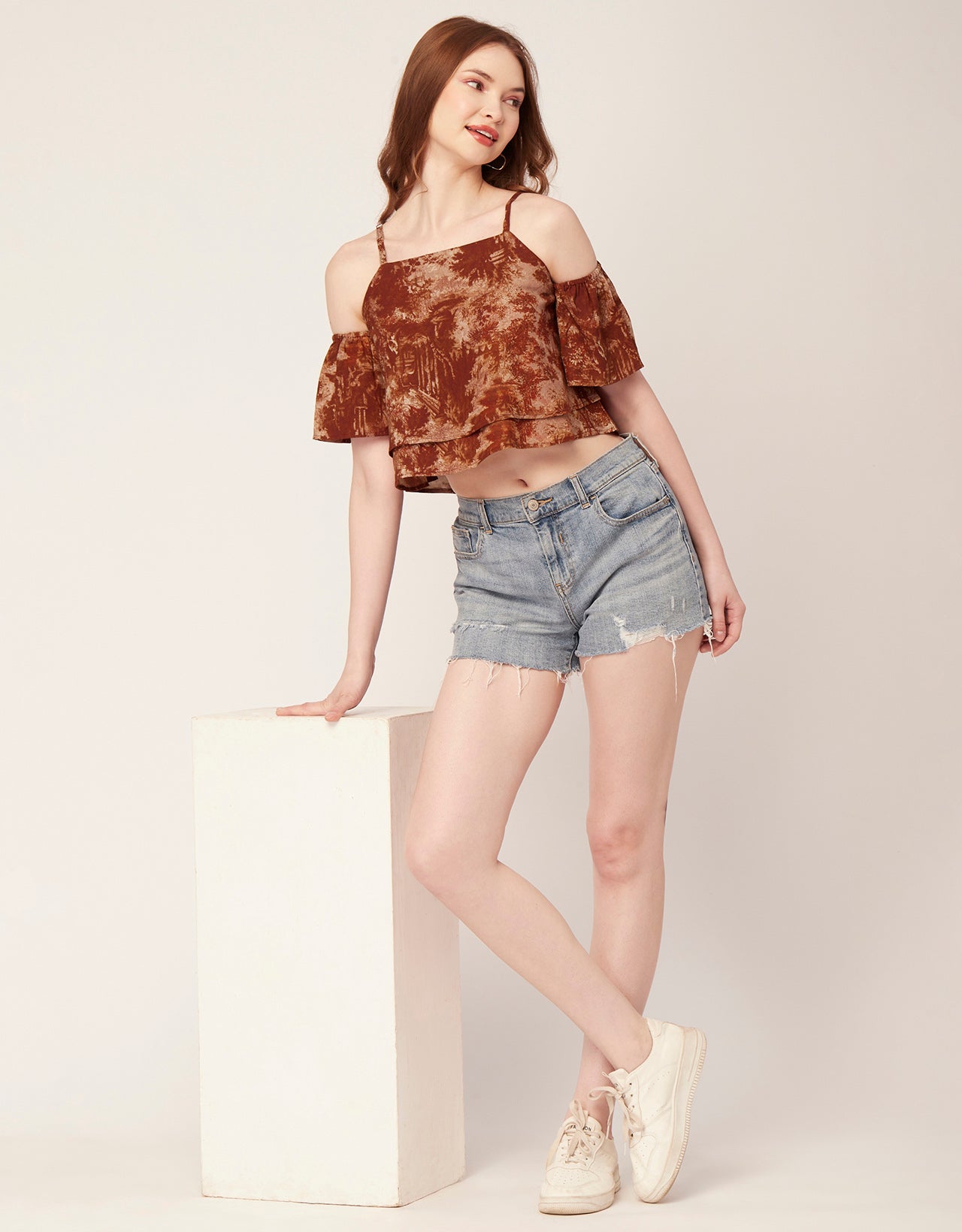 Printed Ruffled Crop Top