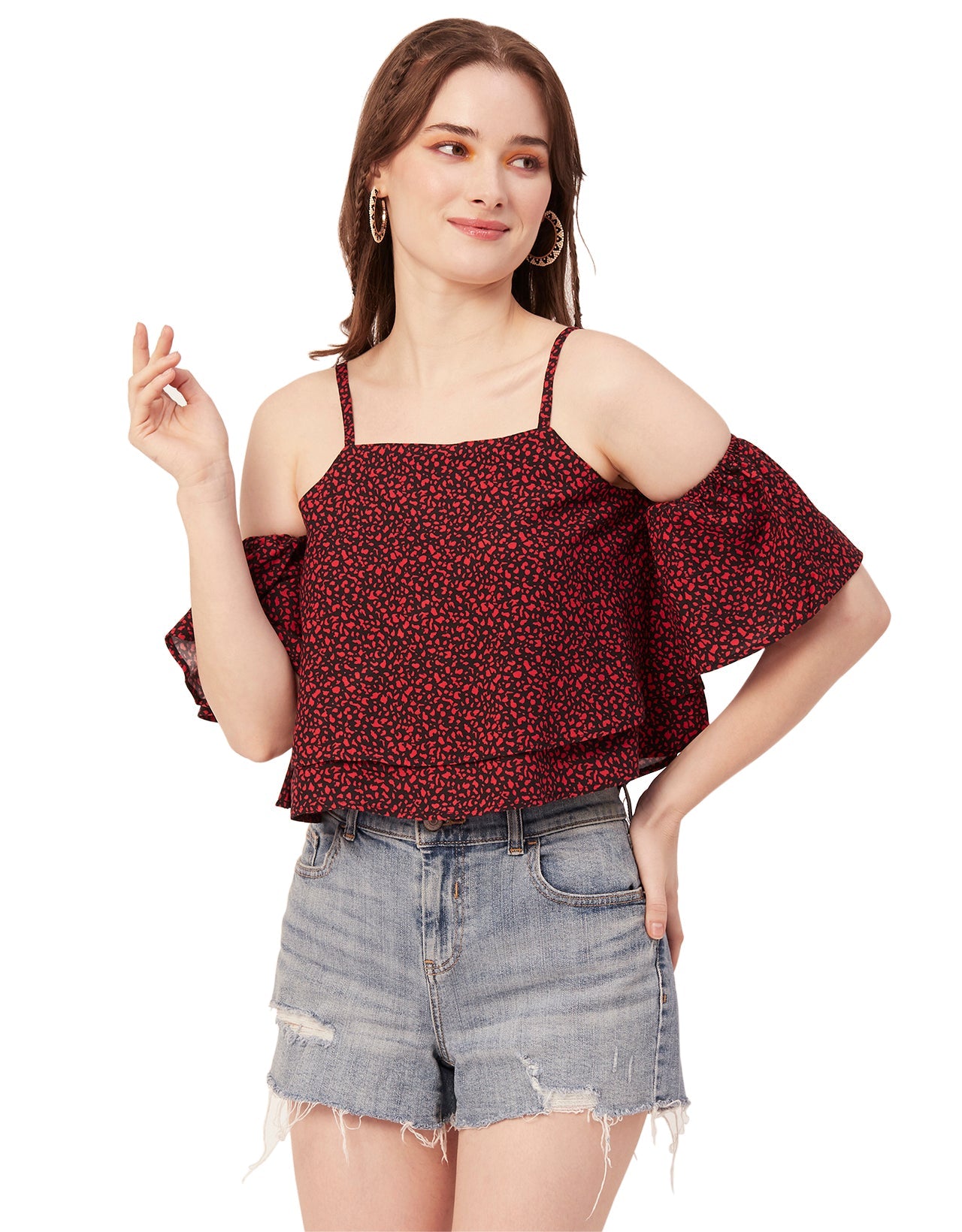 Printed Ruffled Crop Top