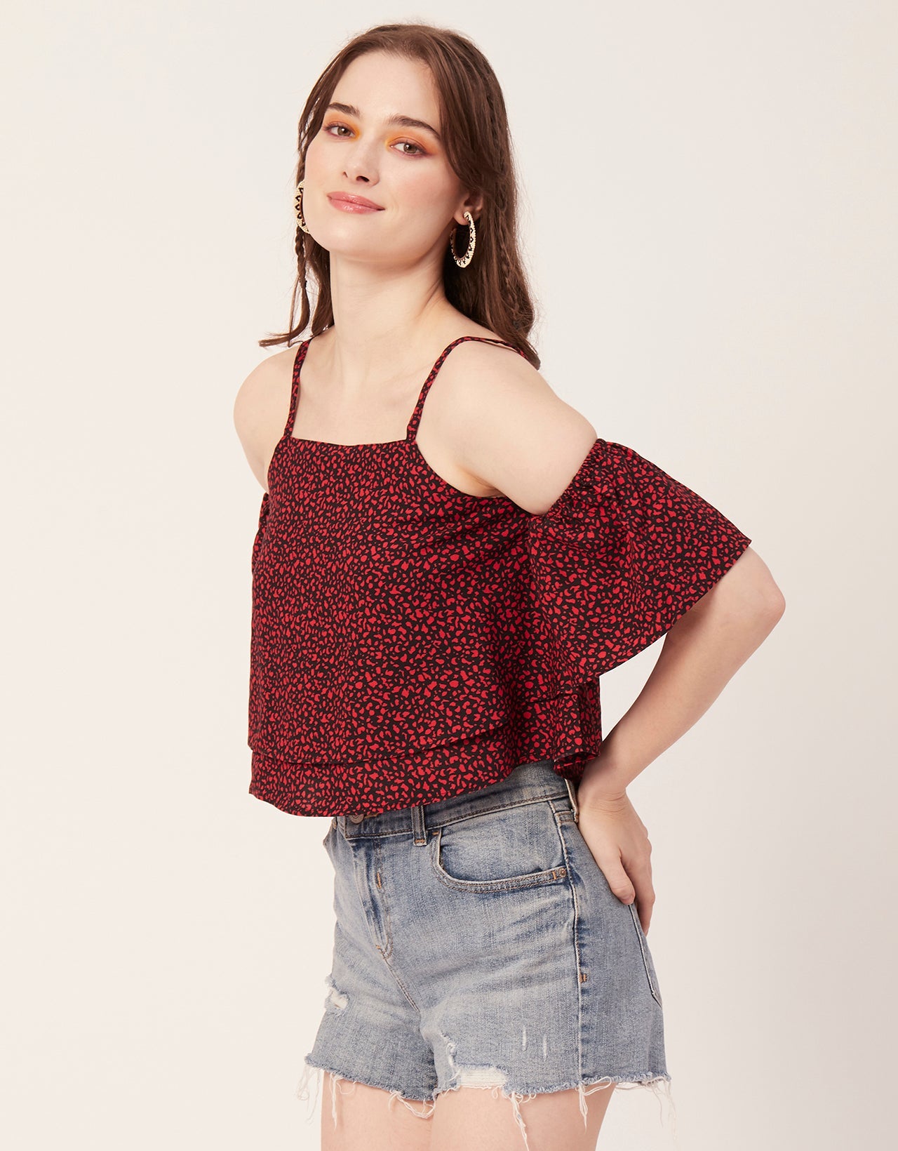 Printed Ruffled Crop Top