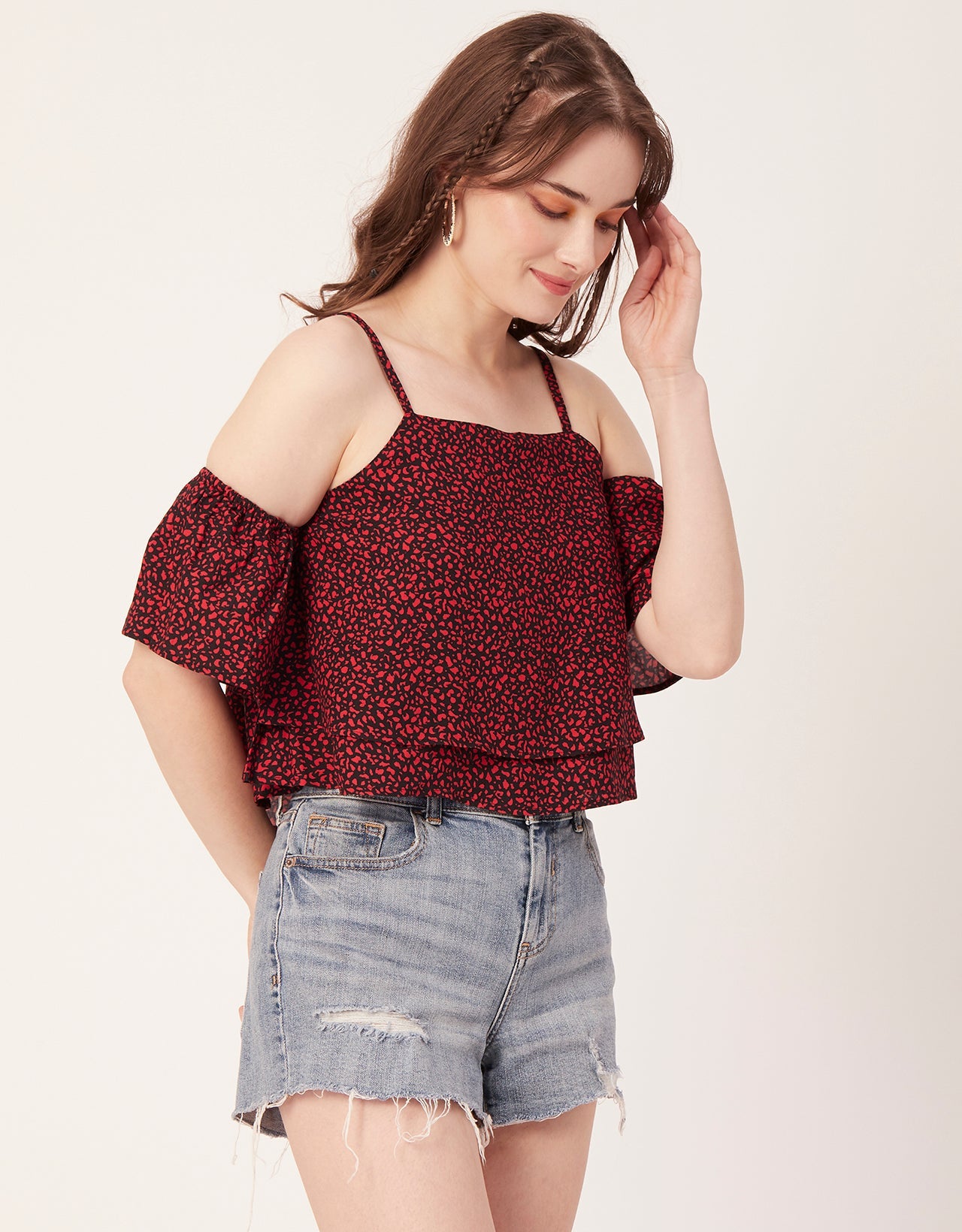 Printed Ruffled Crop Top