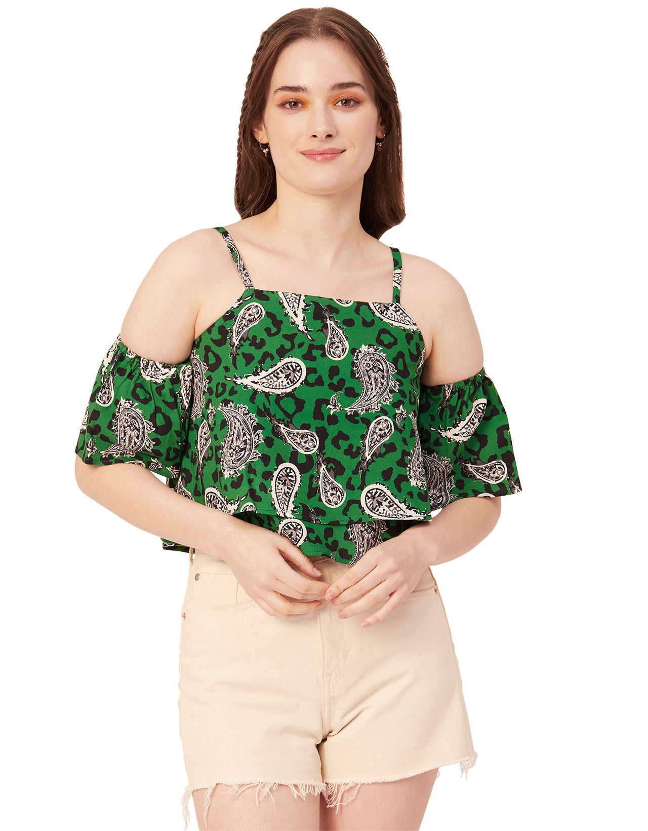 Printed Ruffled Crop Top