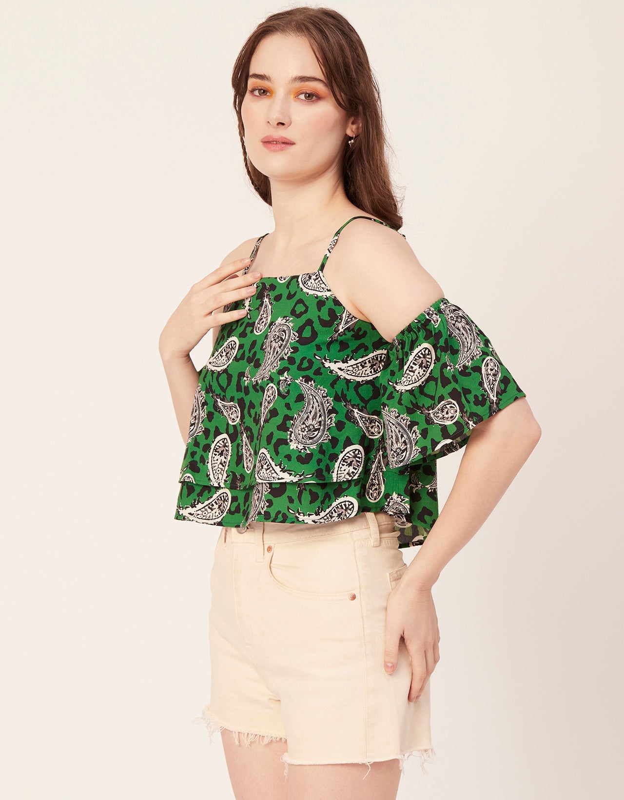 Printed Ruffled Crop Top