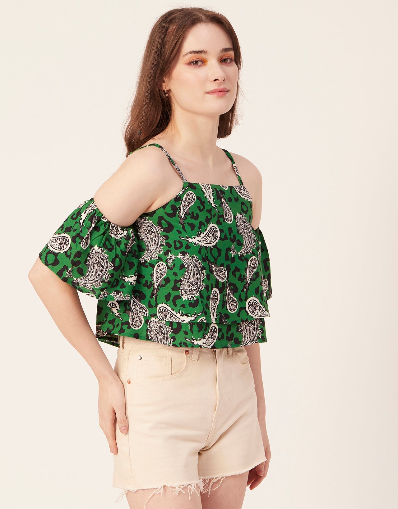 Printed Ruffled Crop Top