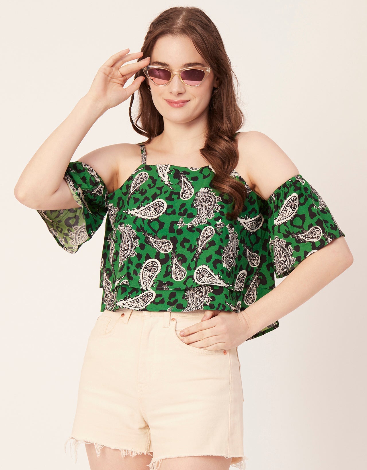 Printed Ruffled Crop Top