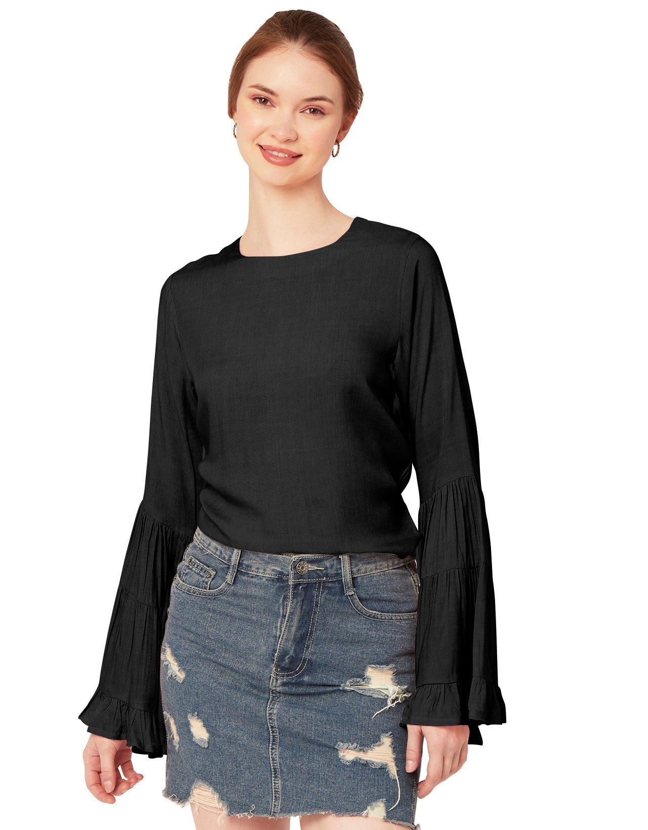 Solid Ruffle Bell Sleeve
