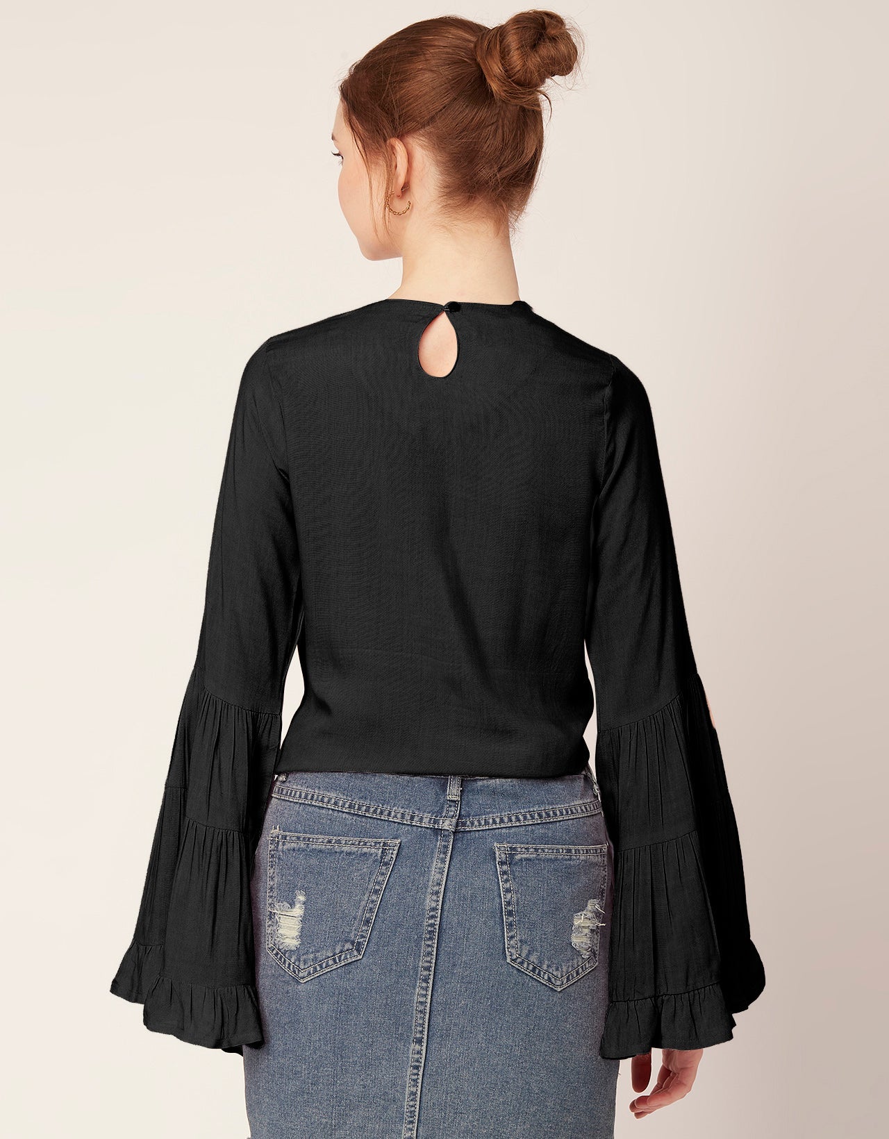 Solid Ruffle Bell Sleeve