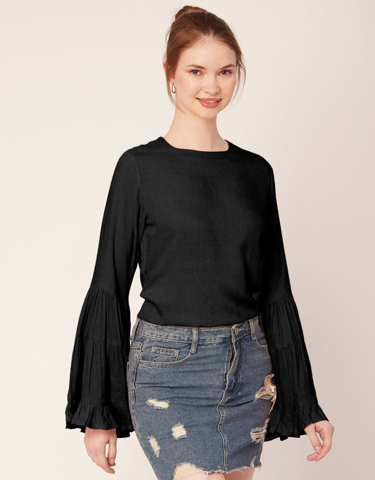 Solid Ruffle Bell Sleeve