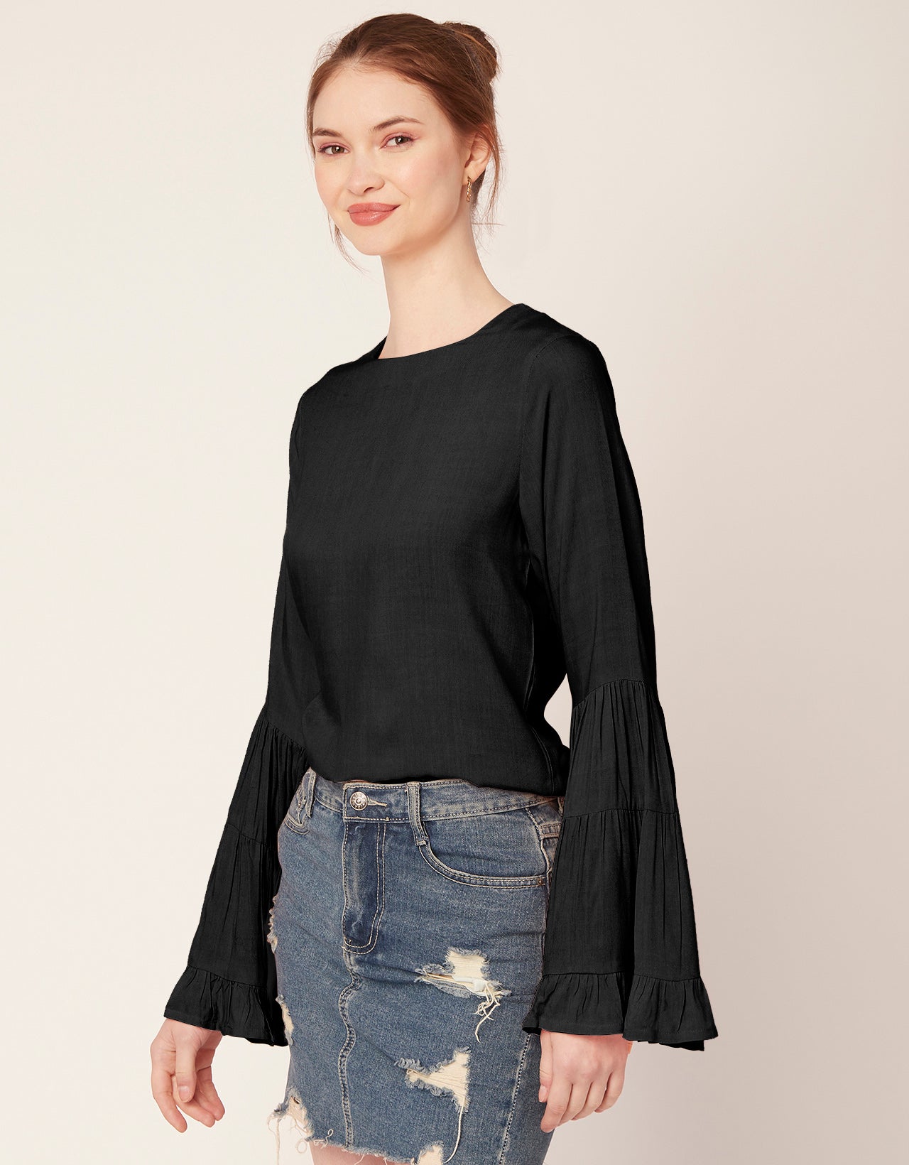 Solid Ruffle Bell Sleeve