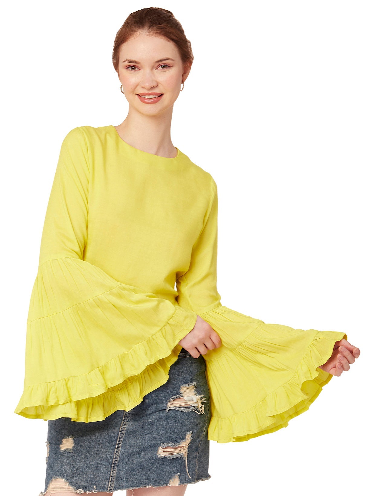 Solid Ruffle Bell Sleeve