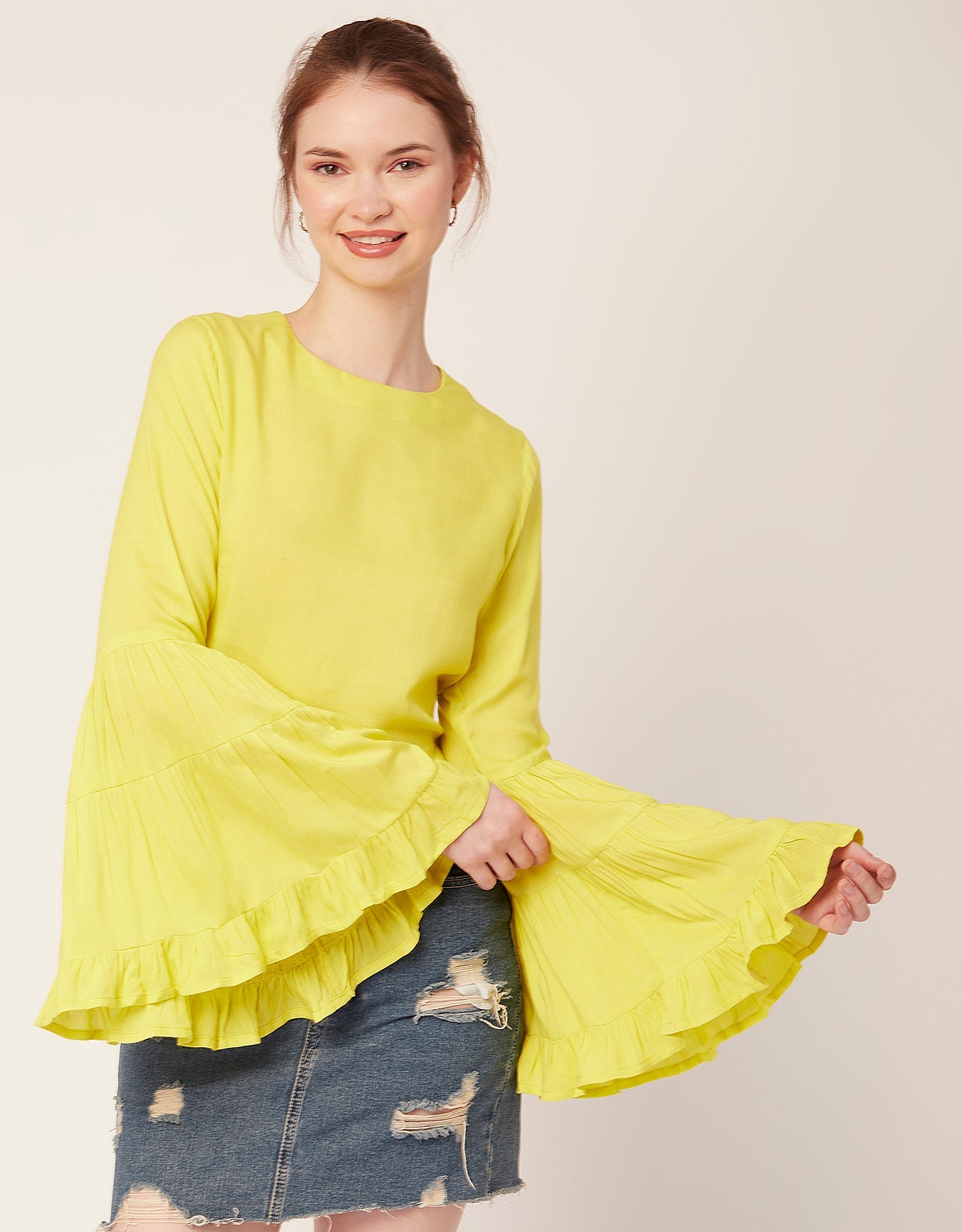 Solid Ruffle Bell Sleeve