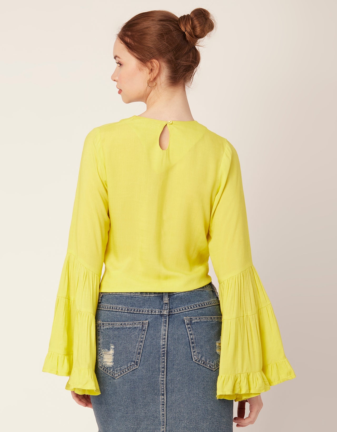 Solid Ruffle Bell Sleeve